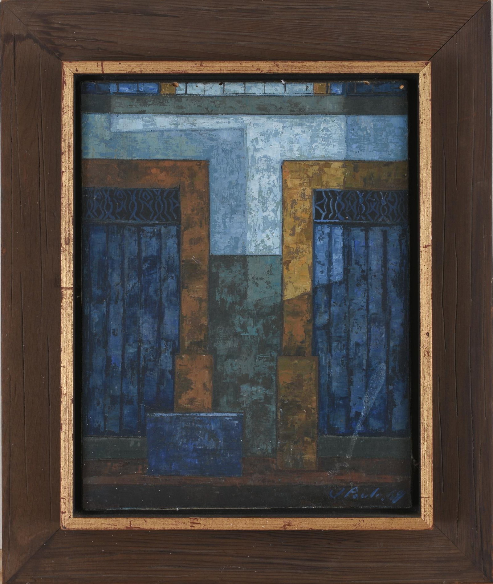 J. Paulo 'Portas Azuis' '64: Abstract oil on canvas, signed l.r., image 13.75 inches x 10.75 inches, framed 19.25 inches x 16.25 inches