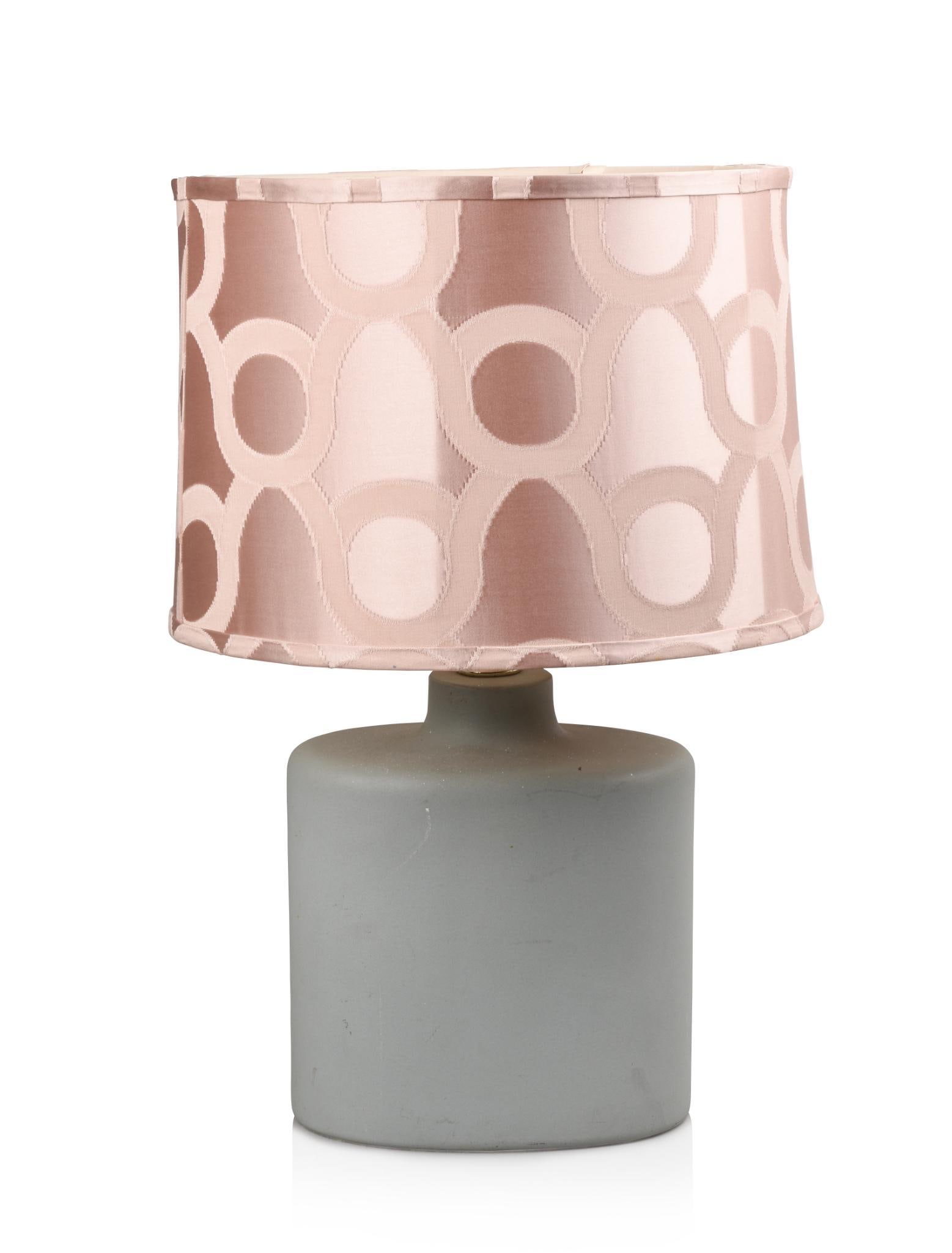 Ceramic Light Blue Lamp with Silk Geometric Peach Shade (1 of 4)