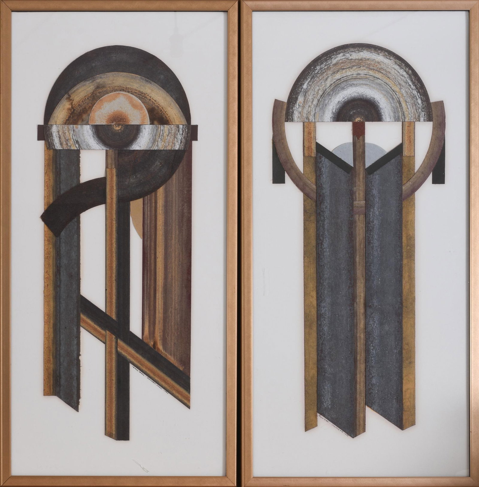 Pair of Illustrations Made of Sandpaper: In gold frames, 37.5 inches x 19.25 inches