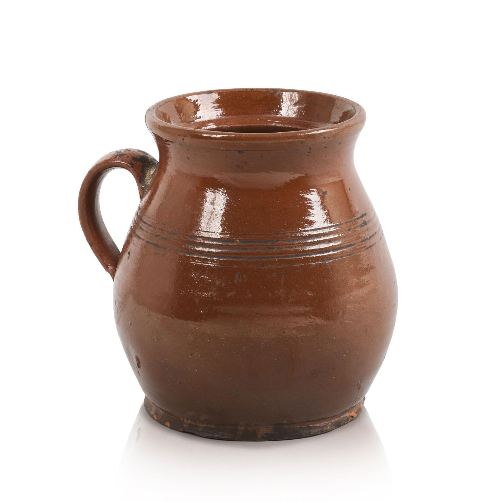 REDWARE PITCHER, JOHN SAFFORD, MONMOUTH, MAINE.: Height 7.5 inches. Small hairline crack at rim, a few chips at foot. Marked 2B on bottom.