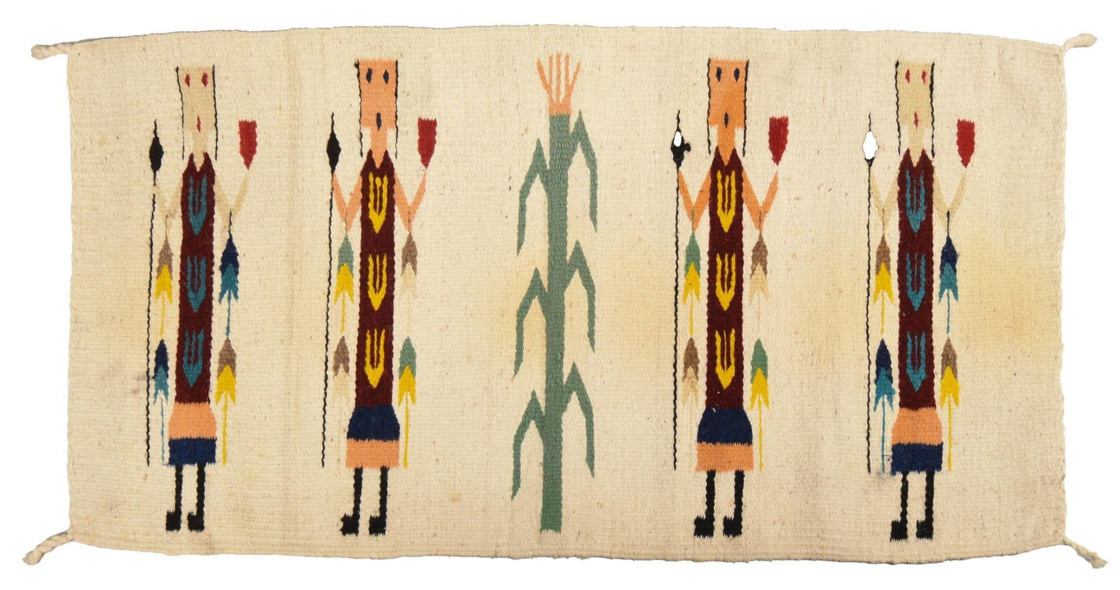 NATIVE AMERICAN YEI RUG: With ceremonial dancers, 20.5 inches x 39 inches, good condition