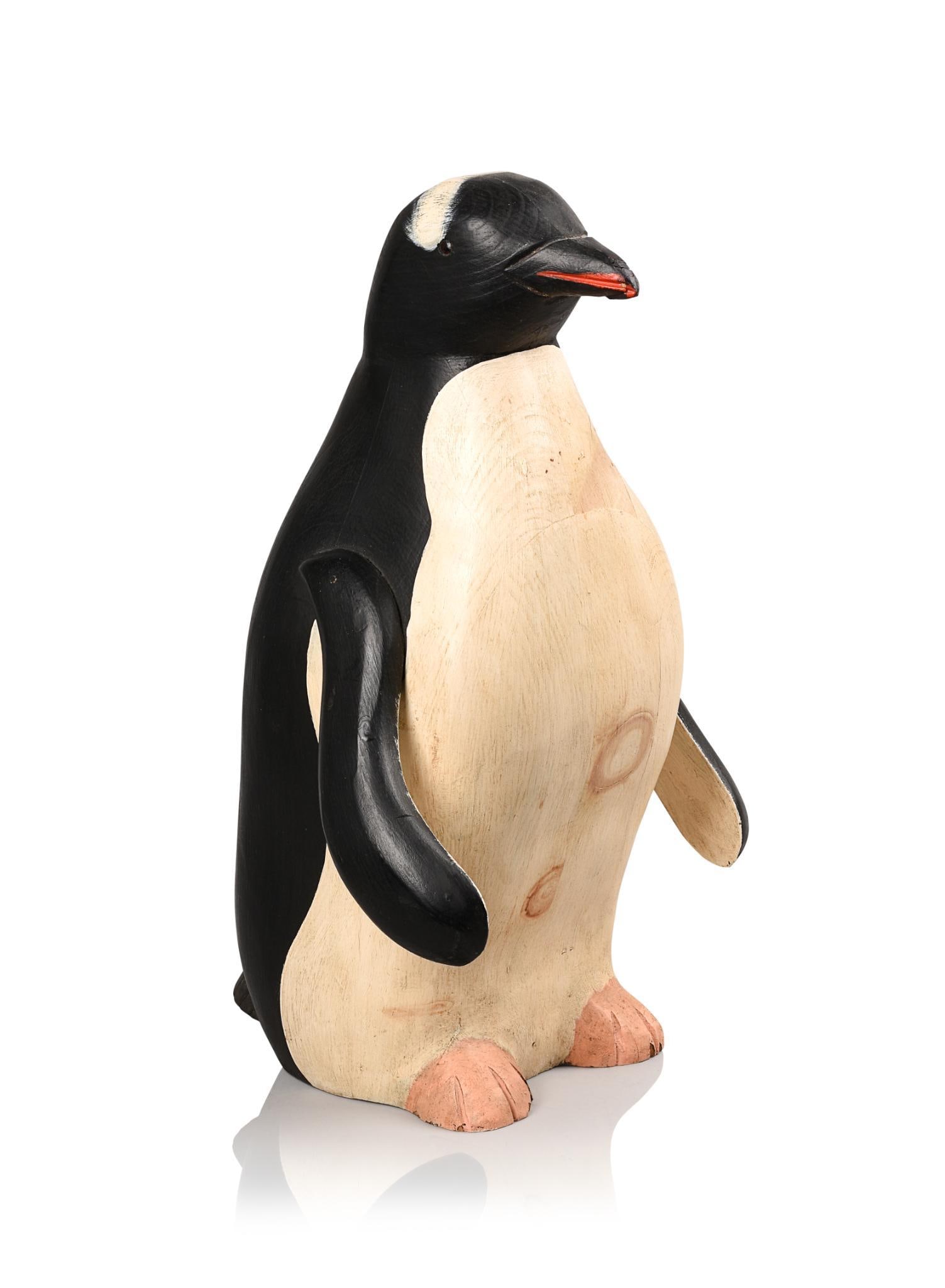 CARVED WOODEN PENGUIN, MANNER OF CHARLES HART.: Height 17.5 inches, with applied wings and solid wood eyes.