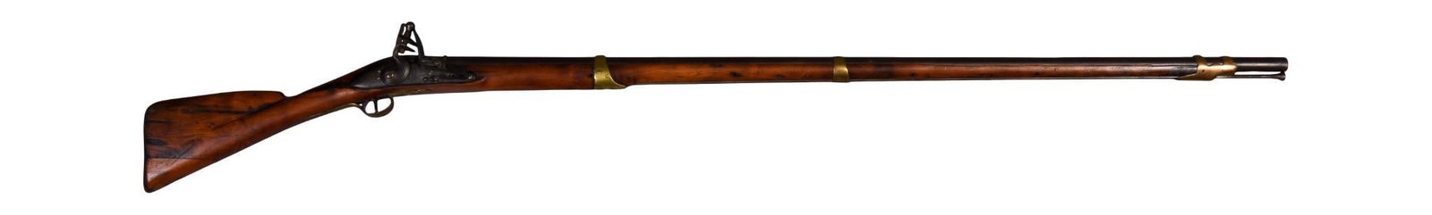Early Flintlock Rifle.: Overall length 68 inches. Lock unmarked, stamped FC on breech. Some mounts replaced.