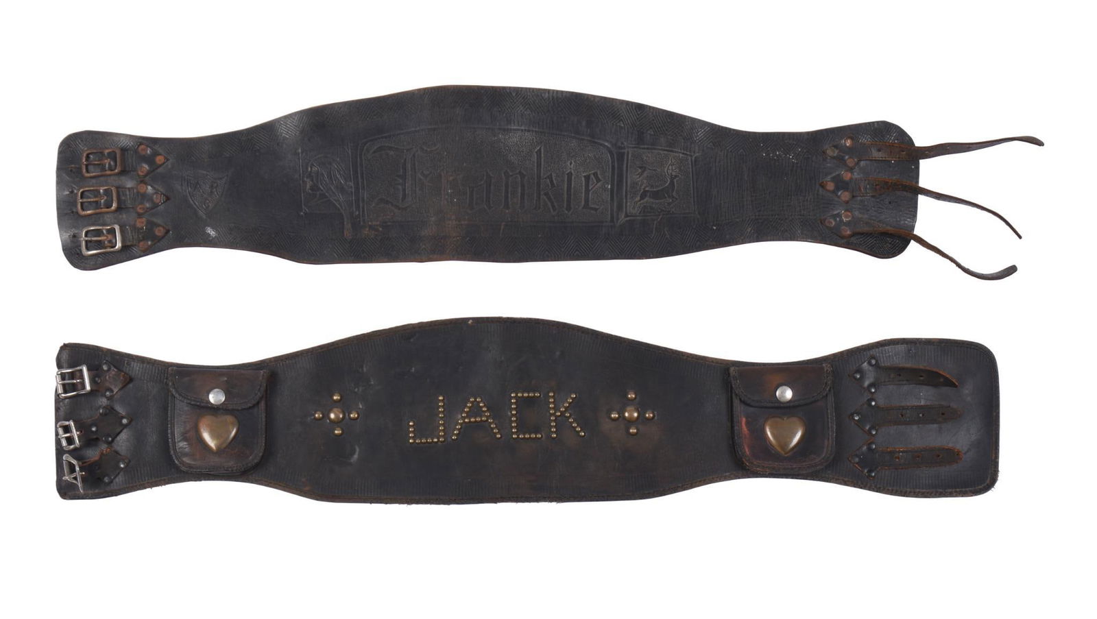 TWO LEATHER MOTORCYCLE KIDNEY BELTS (1 of 2)