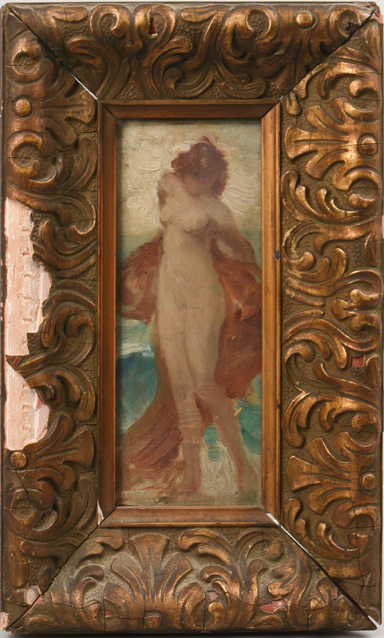 ALLAN ALBERT DAVIDSON (1908 - 1988). NUDE PORTRAIT.: Oil on board, 7.75 x 3.5 inches. In a period gilt frame, 11 x 6.5 inches. Losses to frame, signed on back cardboard.