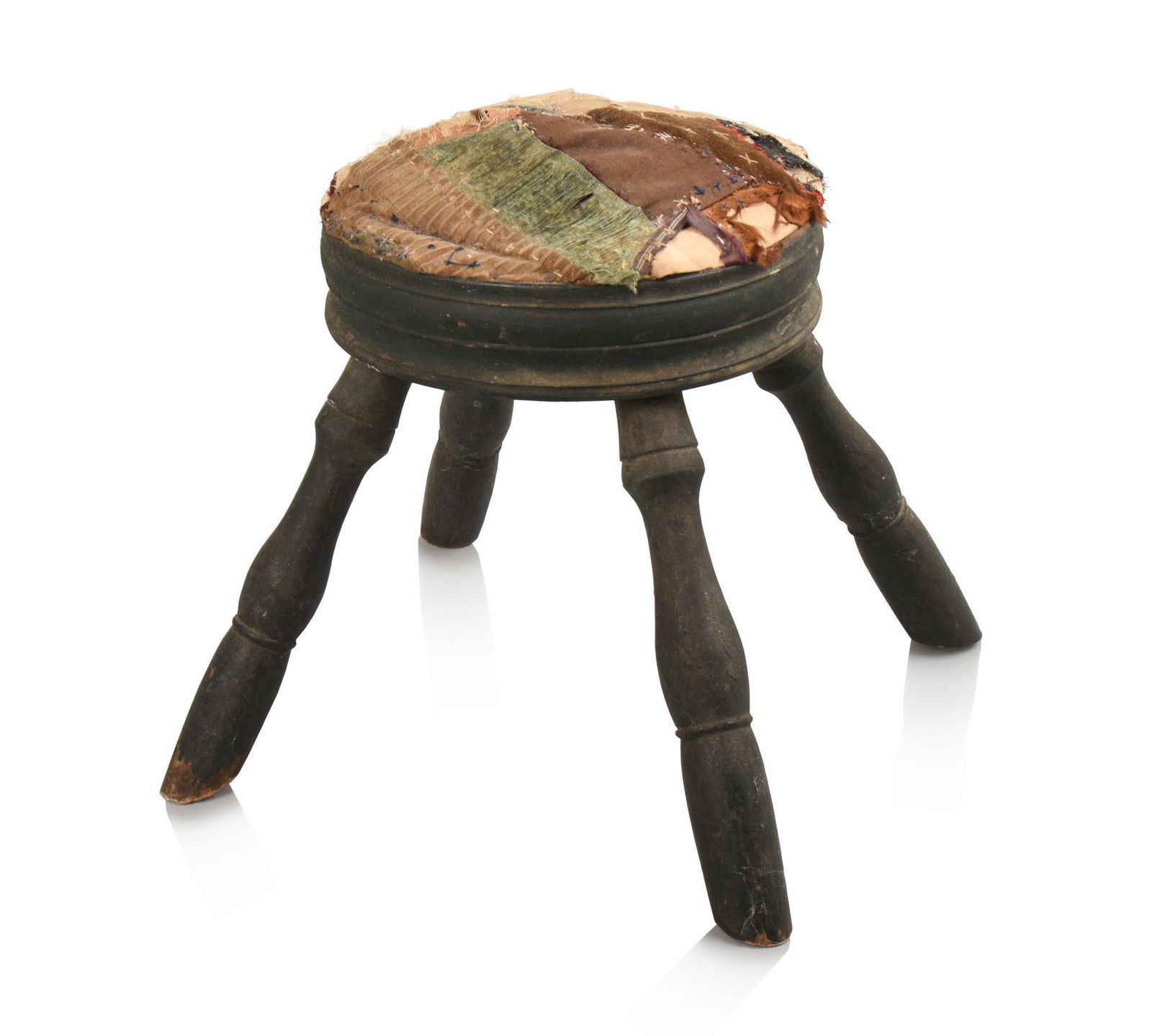 GREEN PAINTED STOOL WITH CRAZY QUILT COVER (1 of 3)