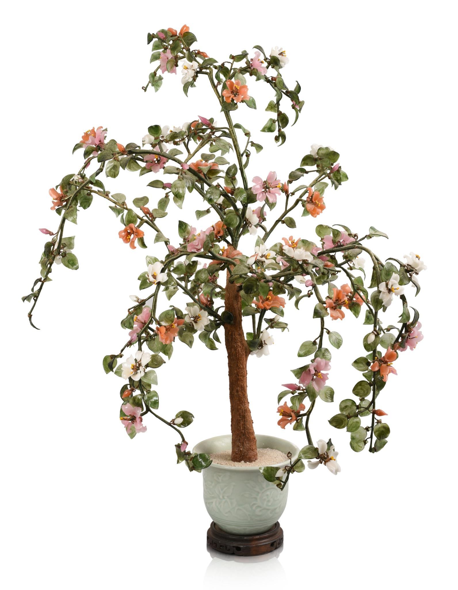 CHINESE JADE AND HARDSTONE FLOWERING TREE (1 of 3)