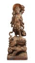 BUDDHIST CARVED WOODEN NANBOKUCHO PERIOD GUARDIAN STATUE