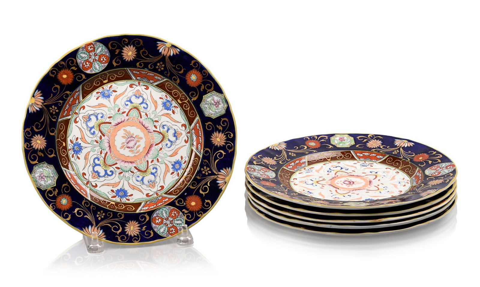 SIX MASON'S IRONSTONE IMARI PLATES.: Diameter 10 inches.