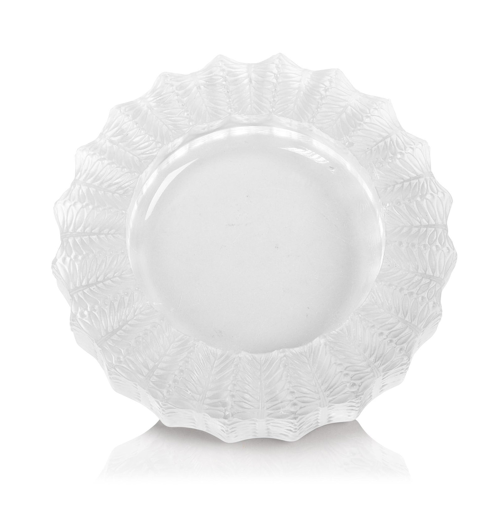 LALIQUE JAMAIQUE FROSTED FERN ART GLASS DISH: Diameter 5.5 inches