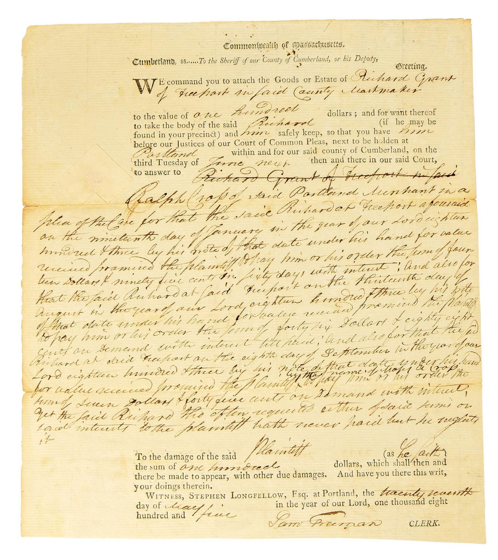 SAMUEL FREEMAN  REVOLUTIONARY WAR SIGNED DOCUMENT (1 of 2)