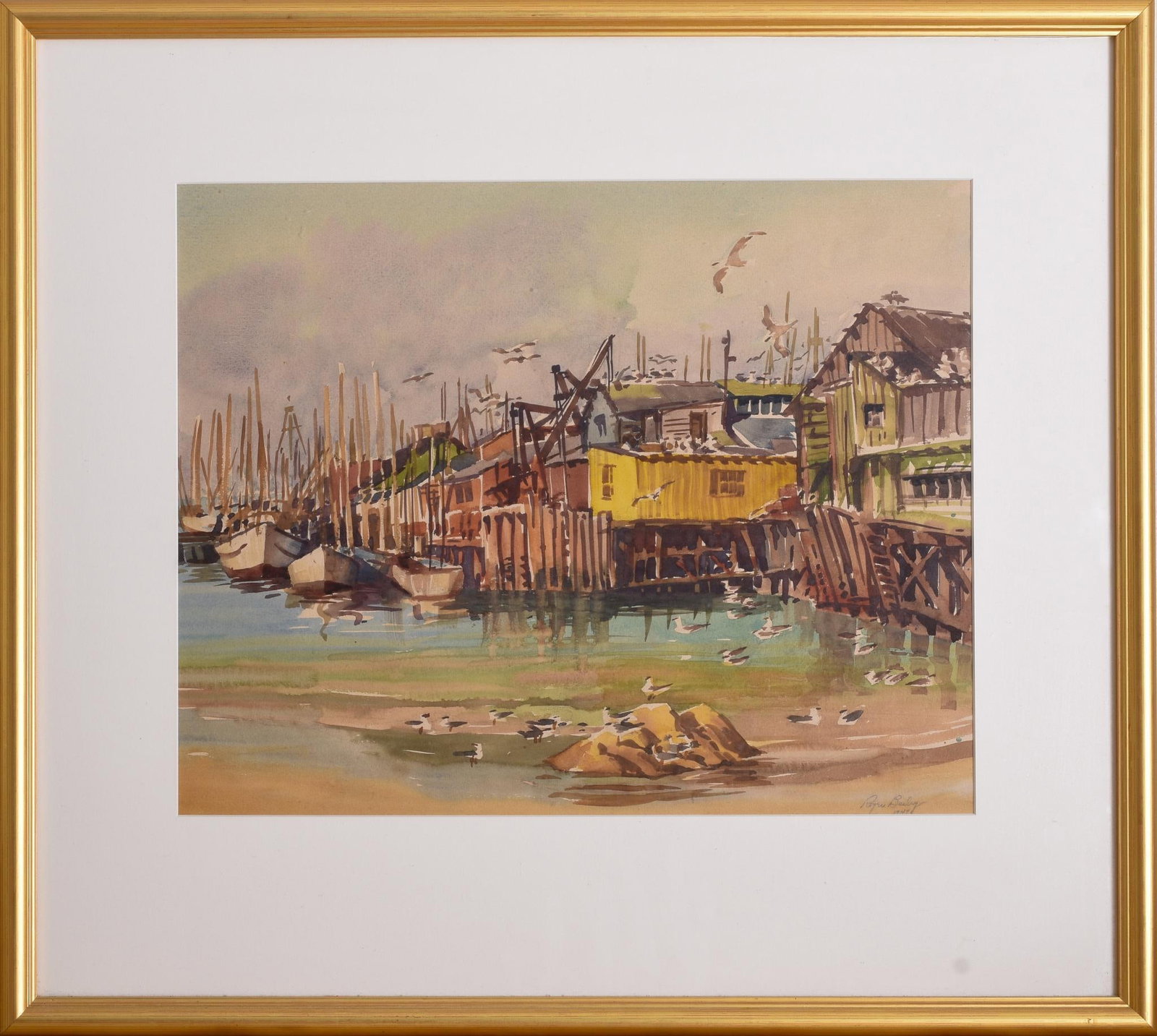 ROGER BAILEY. CAPE COD FISHING WHARF.: Watercolor on paper, 16.5 x 21 inches, sight. Signed and dated 1949 lower right. Framed, 27 x 30.5 inches.