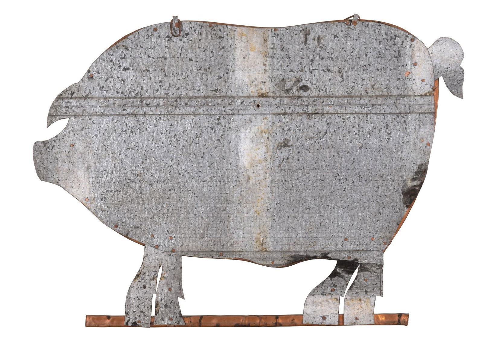 FOLK ART SHEET METAL PIG SIGN. (1 of 2)