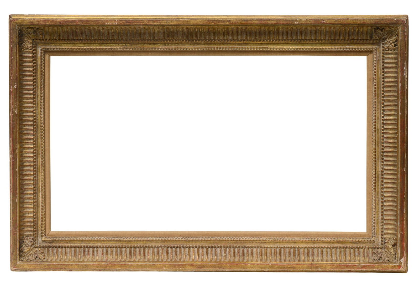 French Gilt Carved Gadrooned Frame: Bevel 18.25 x inches 32.25 inches, overall 25.5 inches x 39.5 inches,some loss to gilt