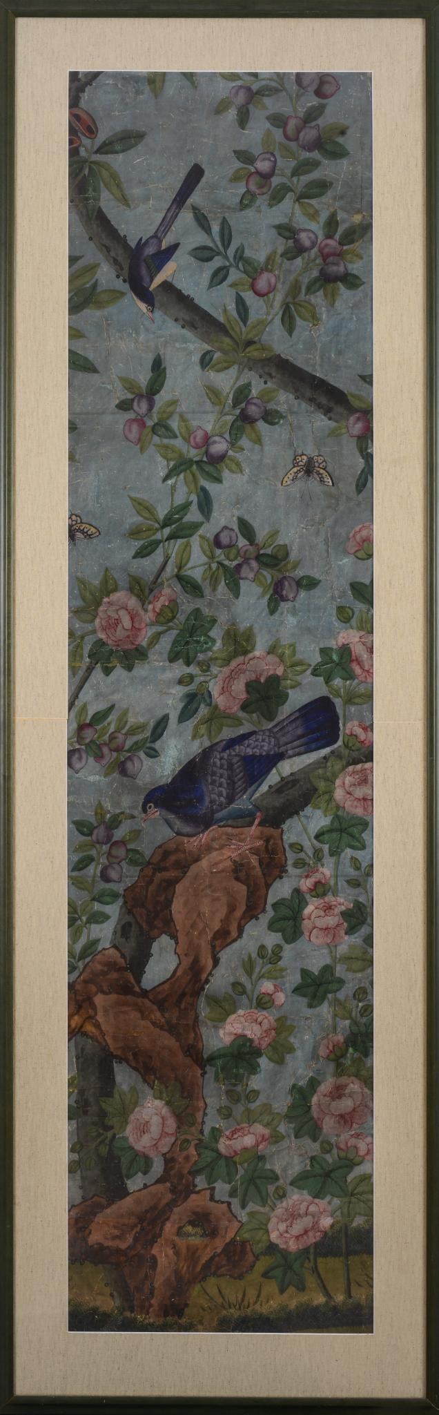 Large 19th Century Hand Painted Wallpaper Panel. (1 of 2)