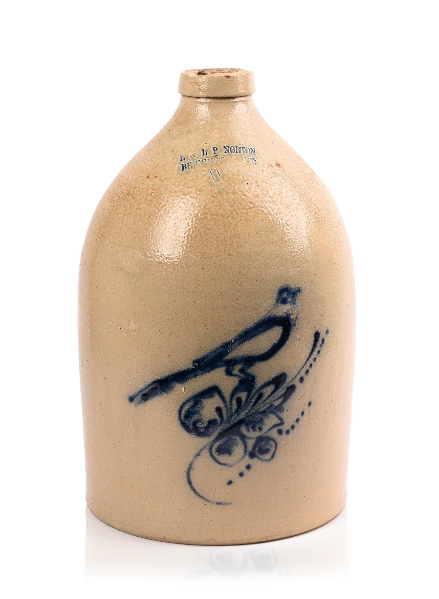 L.P. Norton 4 Gallon Stoneware Jug With Bird Decoration. (1 of 7)