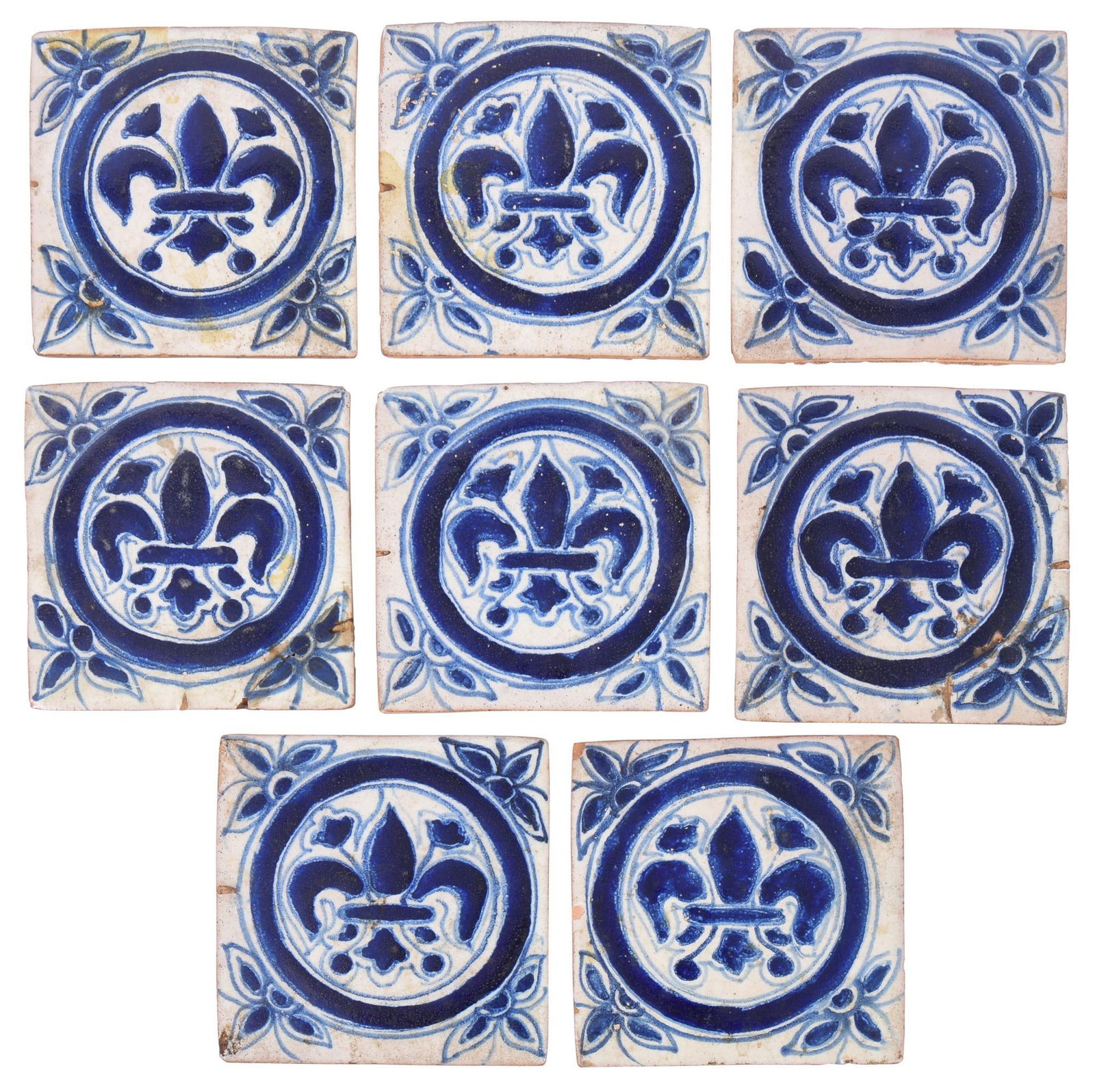 Eight Early Blue and White Tiles. (1 of 4)