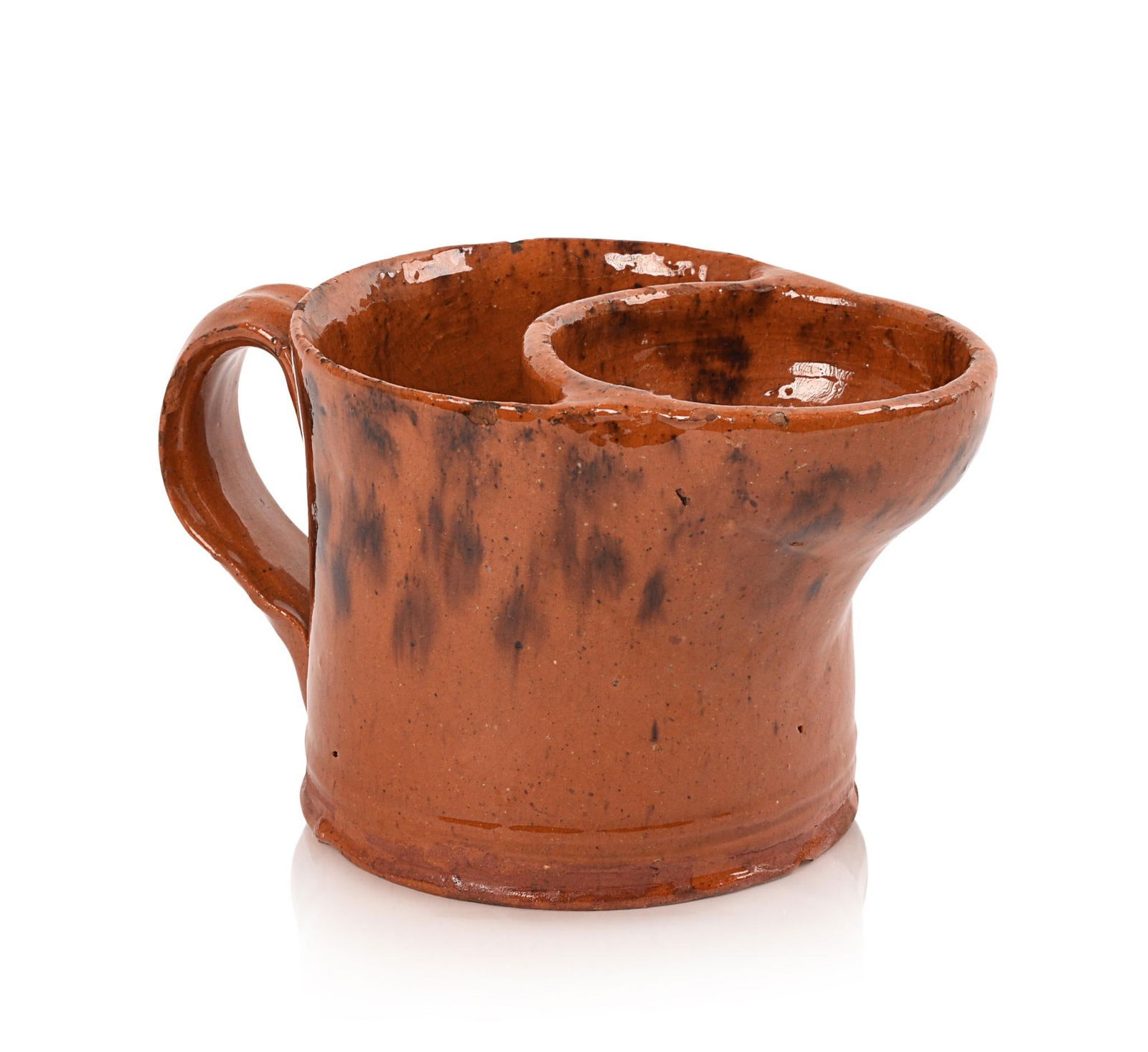Early Redware Shaving Mug.: Possibly Pennsylvania. Height 3 5/8 inches.