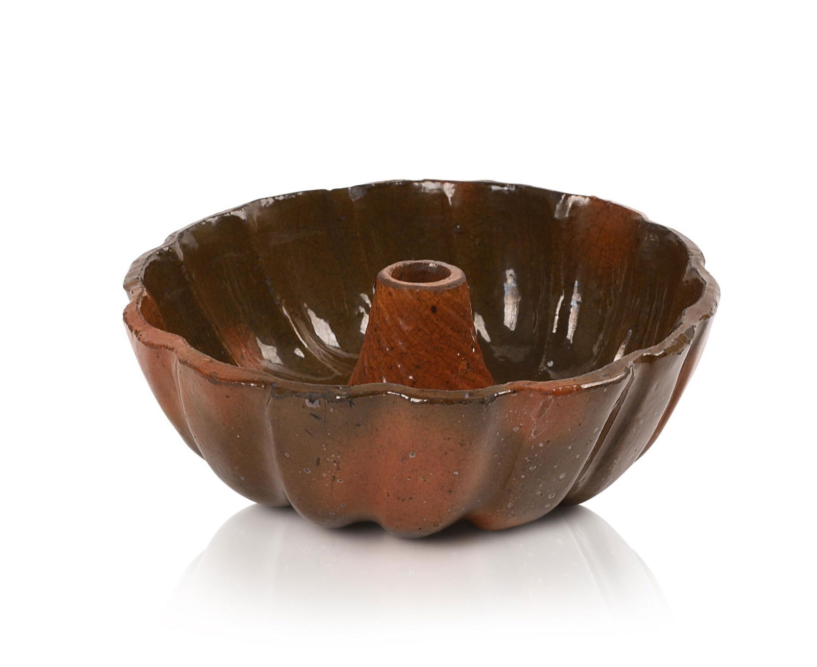 Redware Dish with Slip Decoration.: Width 6.75 inches.
