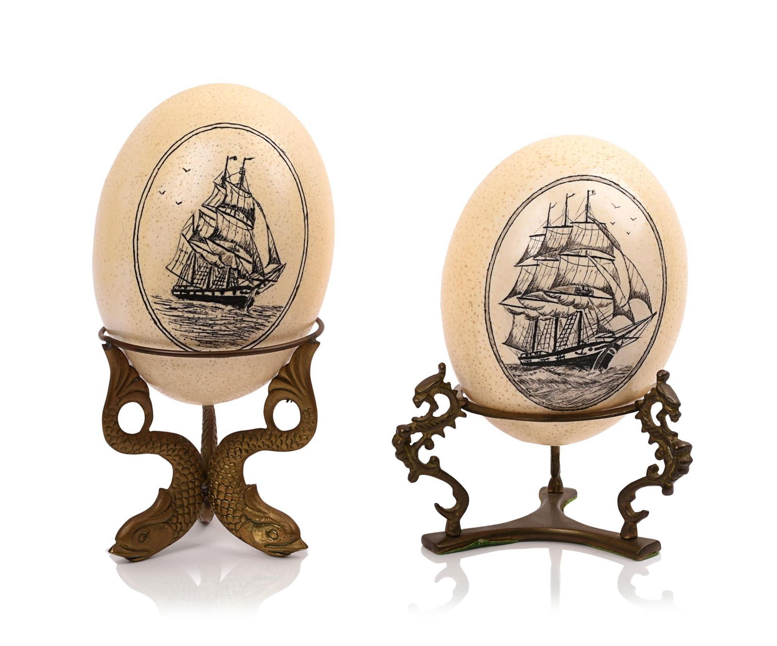 TWO DECORATED OSTRICH EGGS (1 of 5)