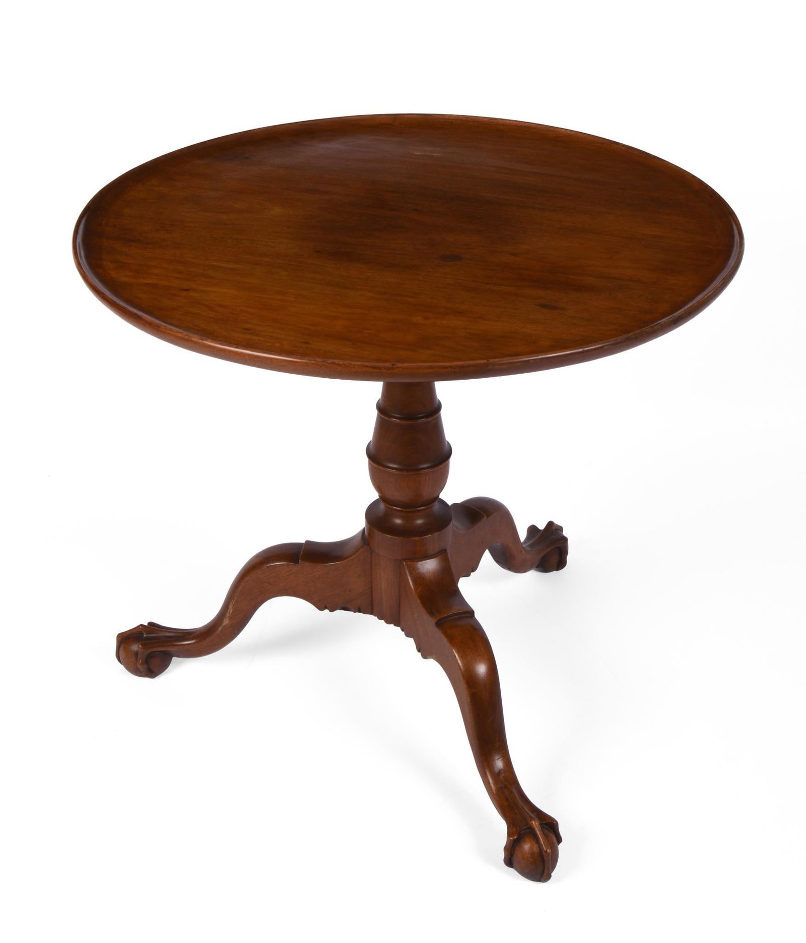 American Centennial Tilt Top Table.: With ball and claw feet, height 26.25 inches, diameter of top 29.5 inches. Excellent condition, old refinish.