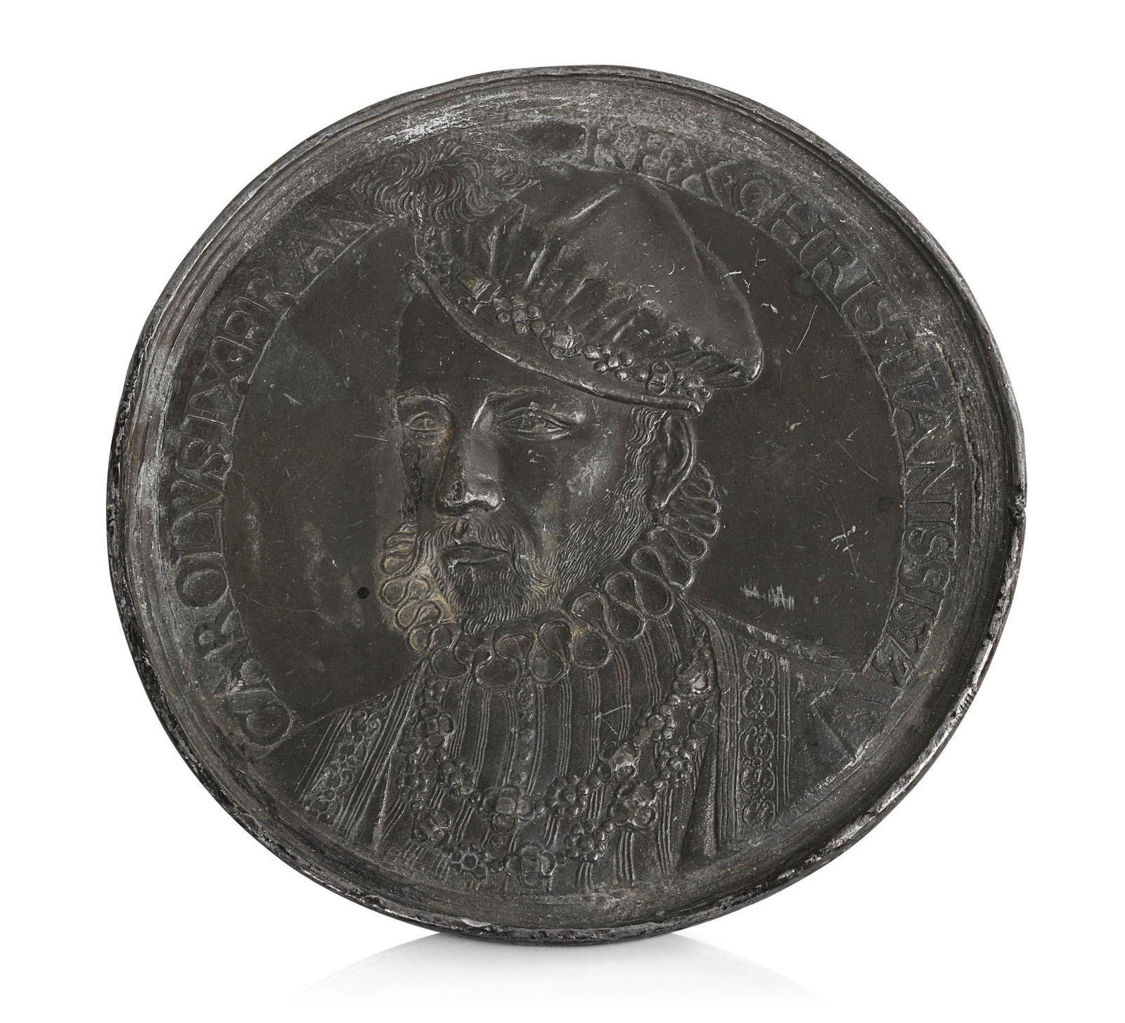 CAST LEAD PLAQUETTE OF KING CHARLES IX, ATTR. GERMAIN PILON, CIRCA 1573 (1 of 2)
