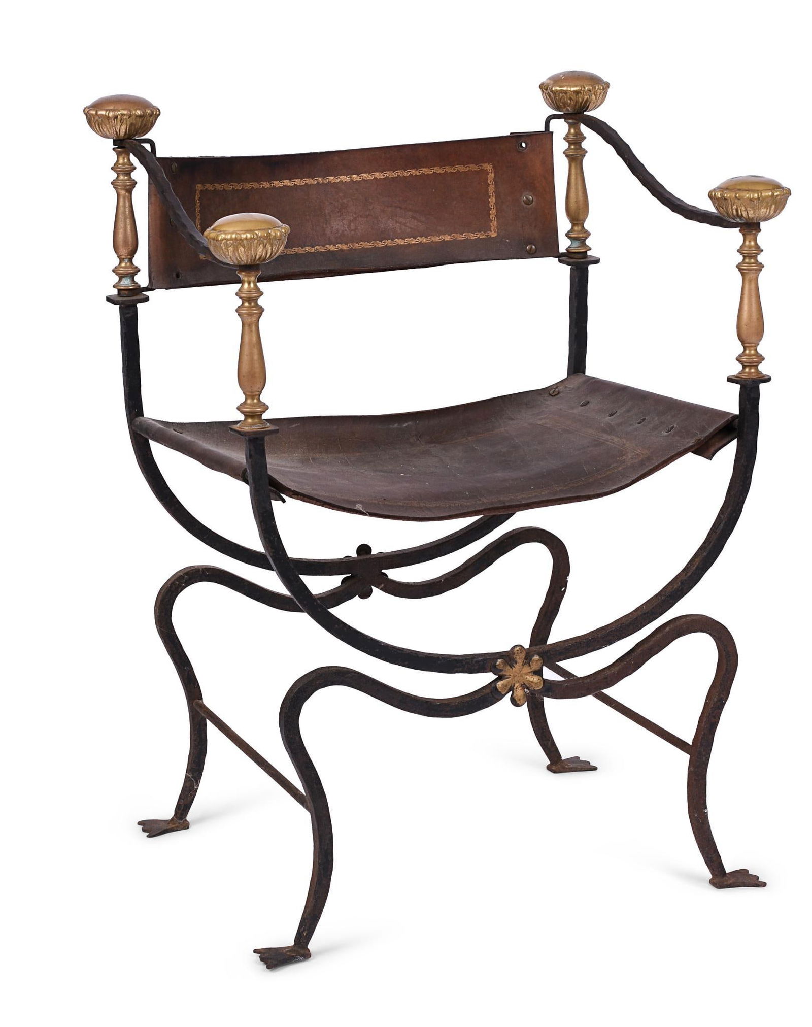 Wrought Iron, Brass and Leather Savonarola Chair. (1 of 7)