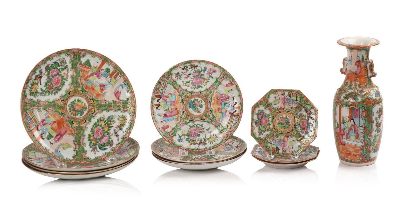 Twelve Pieces of Rose Medallion Porcelain. (1 of 8)