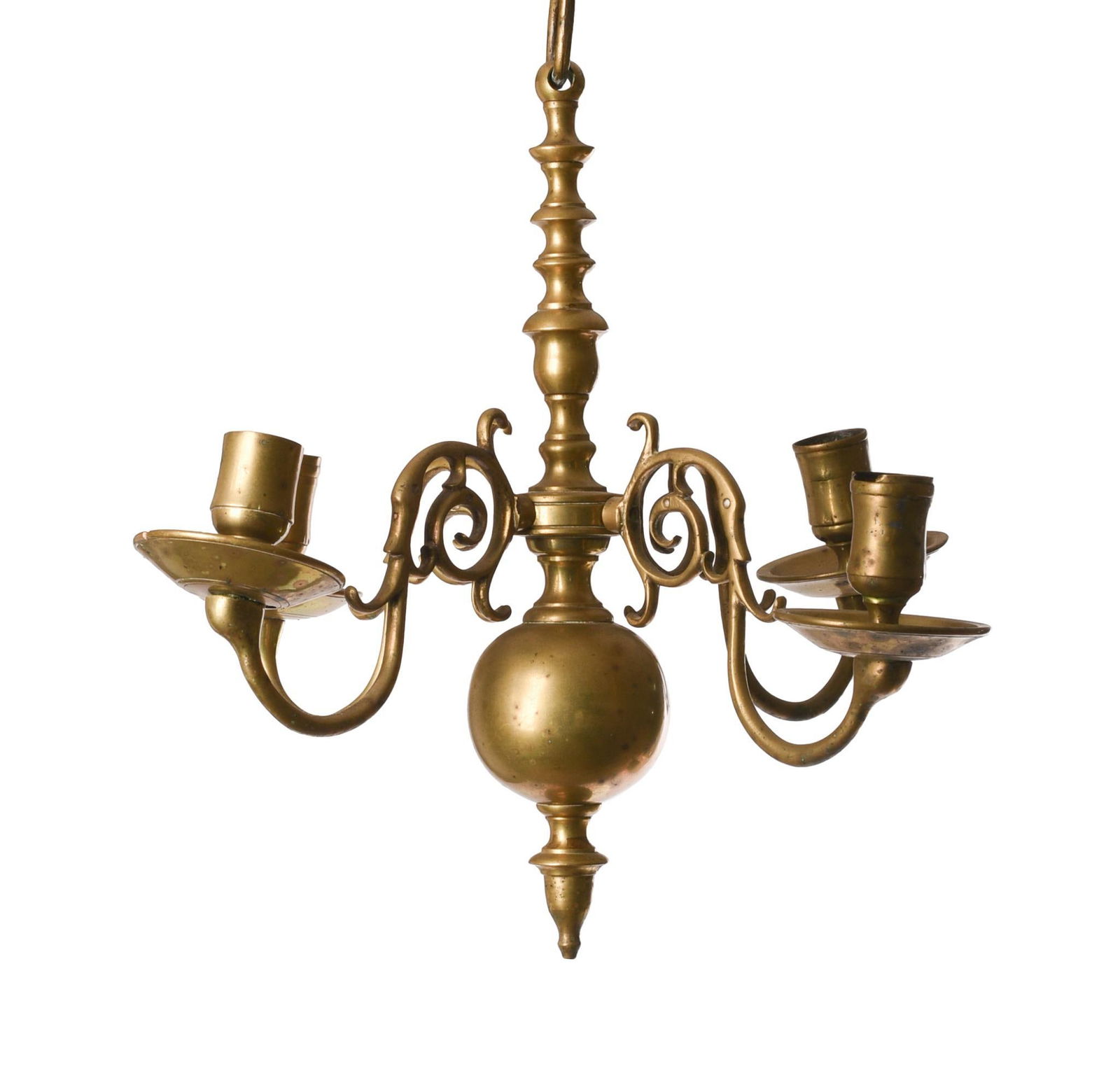 18th Century Diminutive Brass Four Arm Chandelier. (1 of 6)