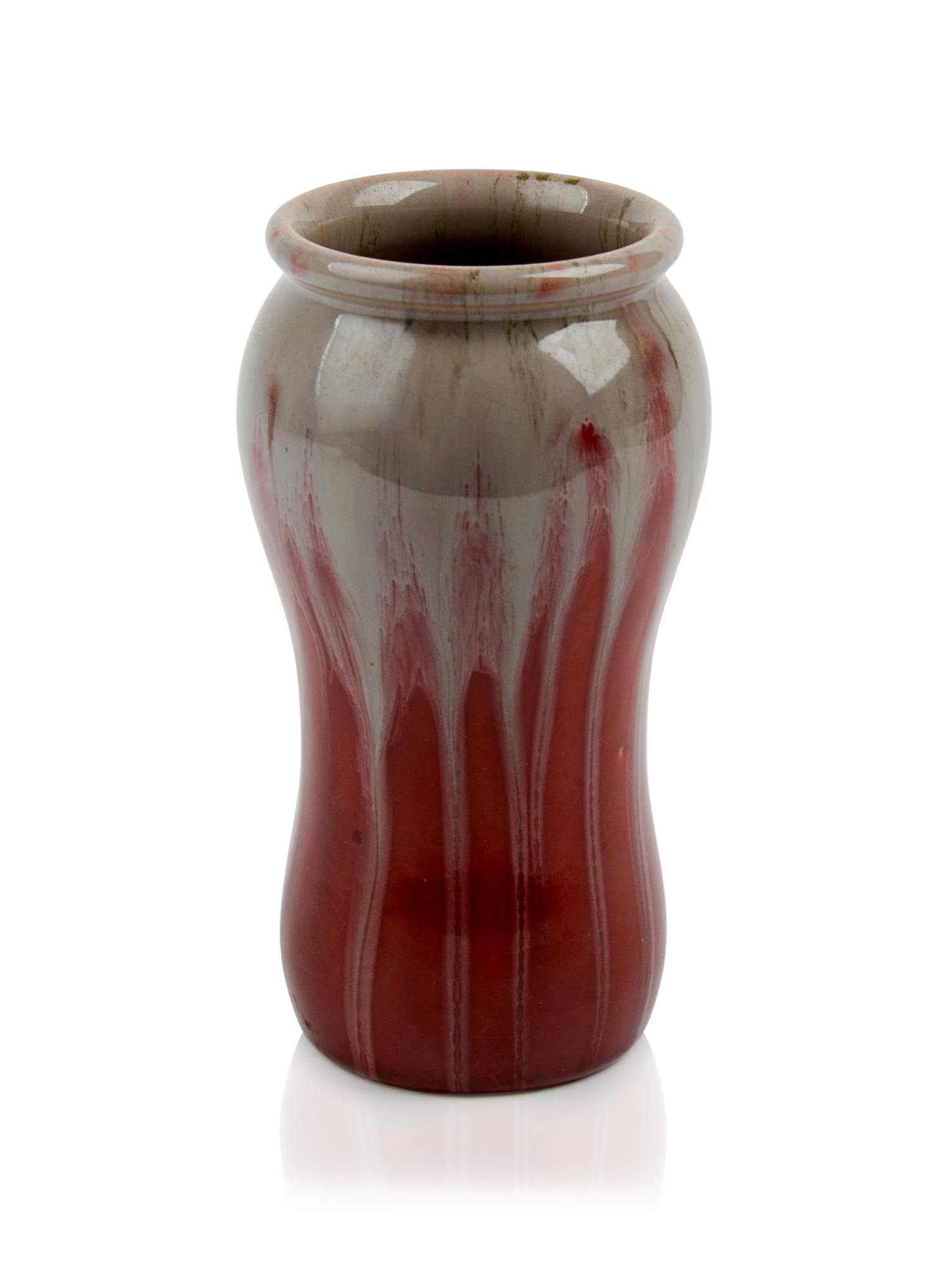 Michael Andersen & Son Danish Pottery Vase.: Taupe drip glaze over oxblood glaze, signed, Denmark early 20th c. Height 5.75 inches.