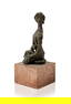 Modernist Bronze Sculpture of a Seated Boy with Puppy.