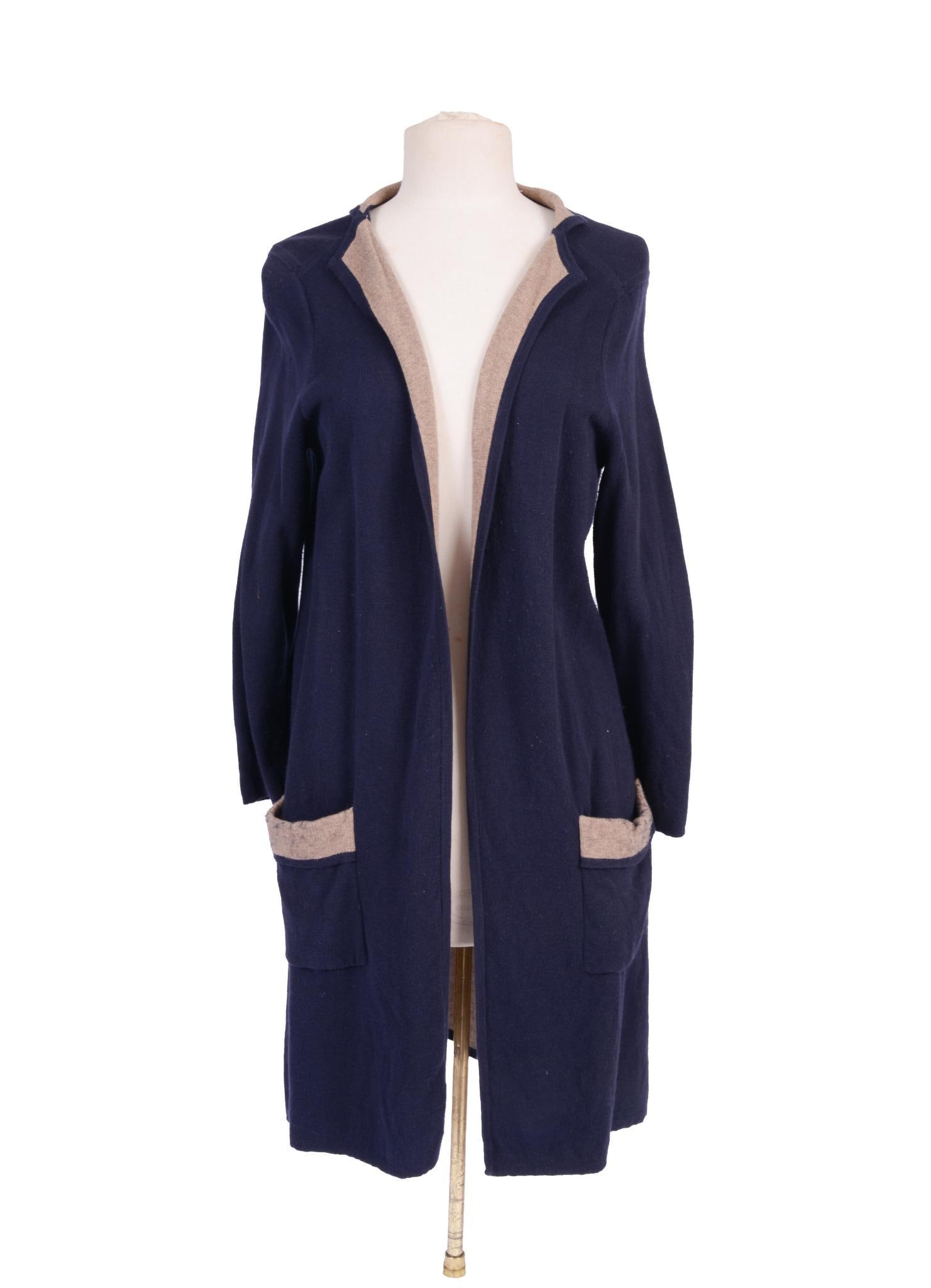 Jaeger Long Sleeved Sweater, Size S.: Navy with camel trim, good condition.