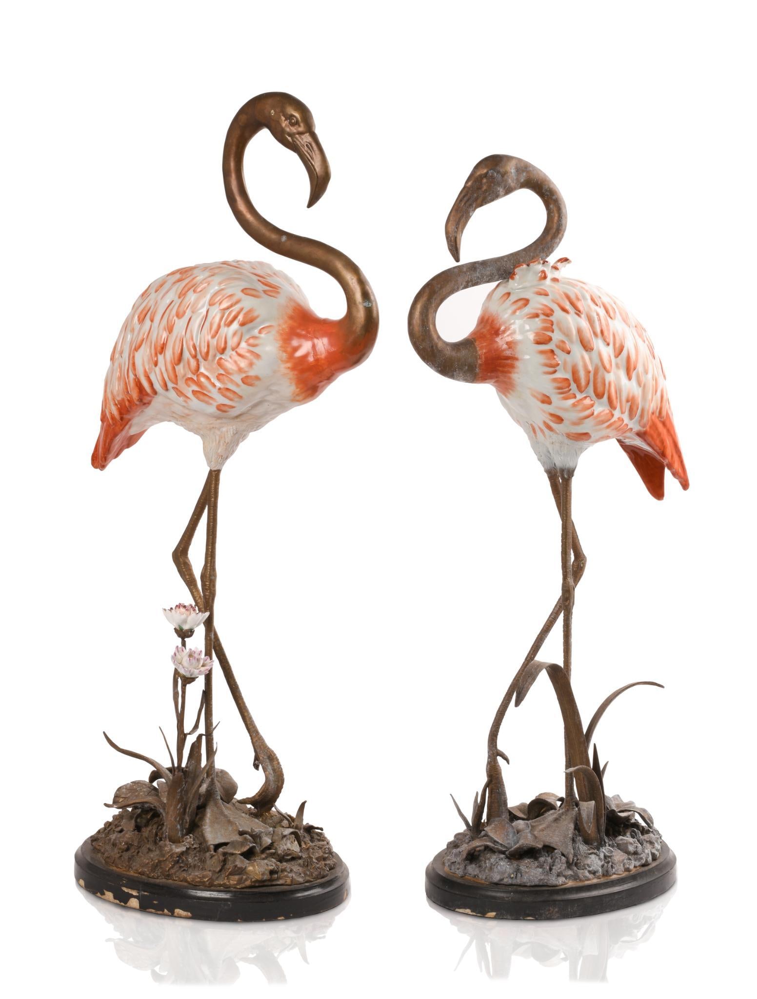 Pair of Porcelain and Brass Flamingo Sculptures (1 of 4)