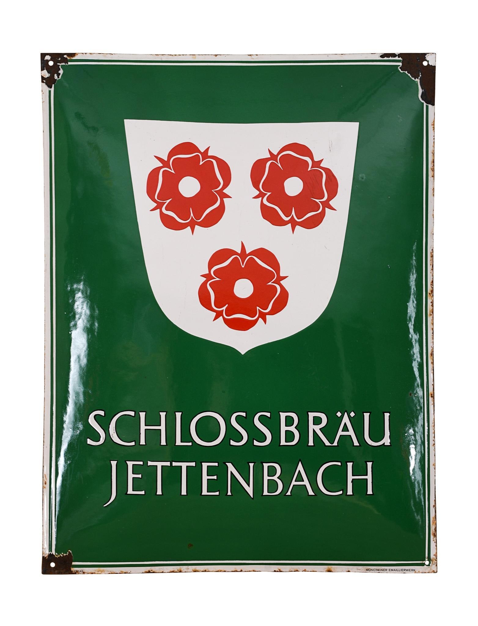 Schlossbrauerei Jettenbach Metal Munich Brewery Sign C.1930 (1 of 2)