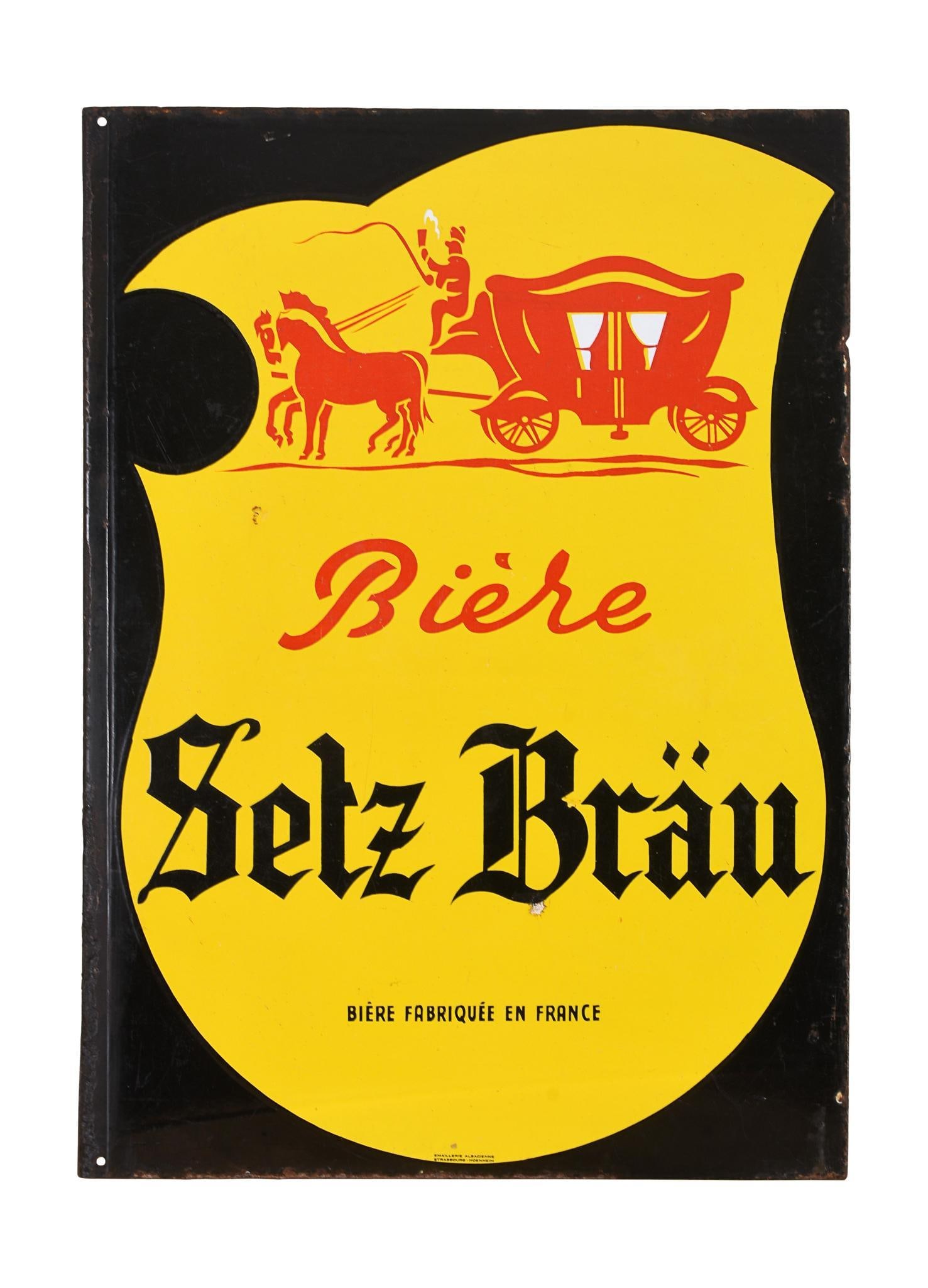 Setz Brau Double Sided Metal German Brewery Sign C. 1950's (1 of 4)