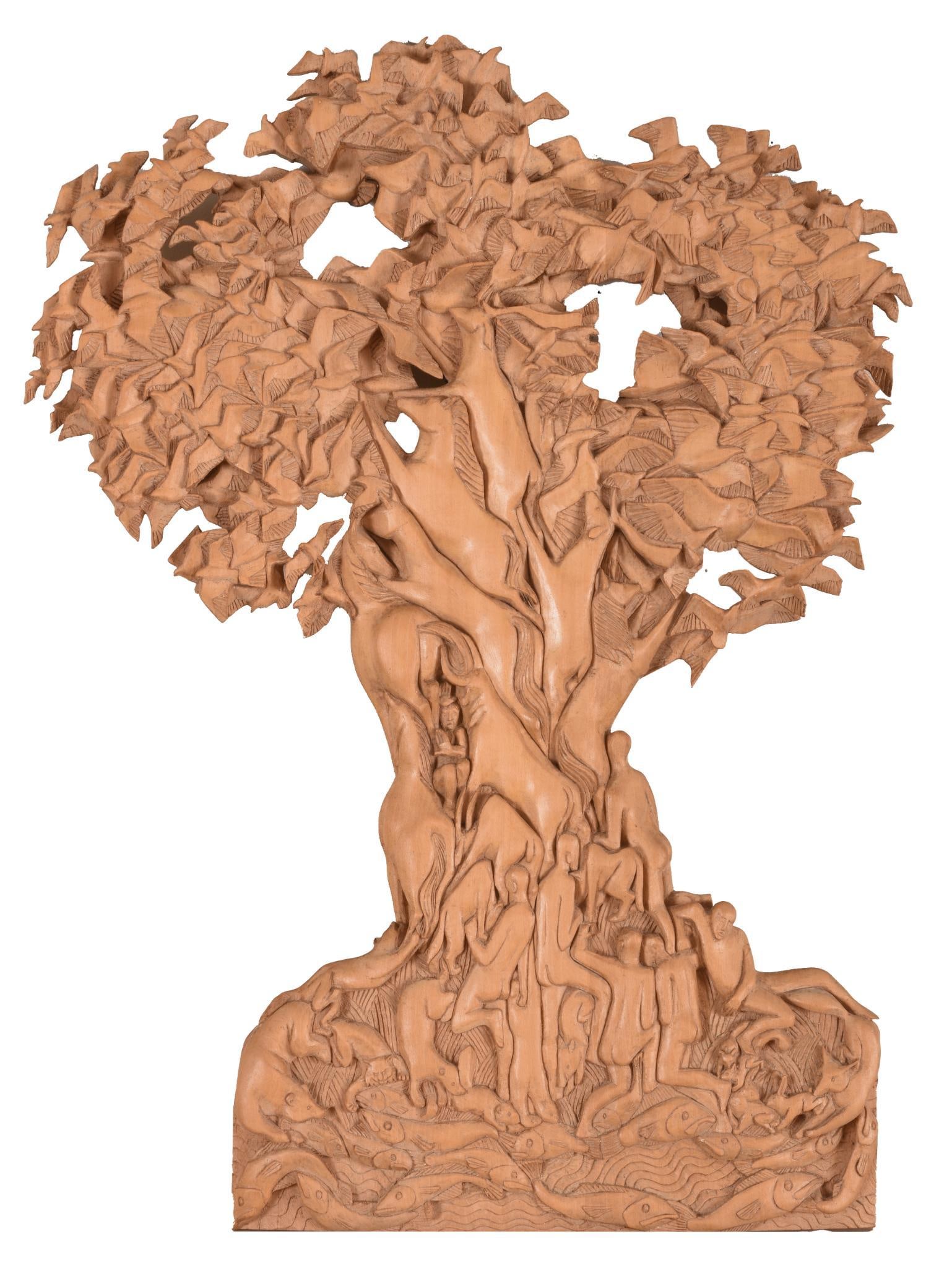 Carved Wooden Tree of Life Wall Hanging (1 of 2)