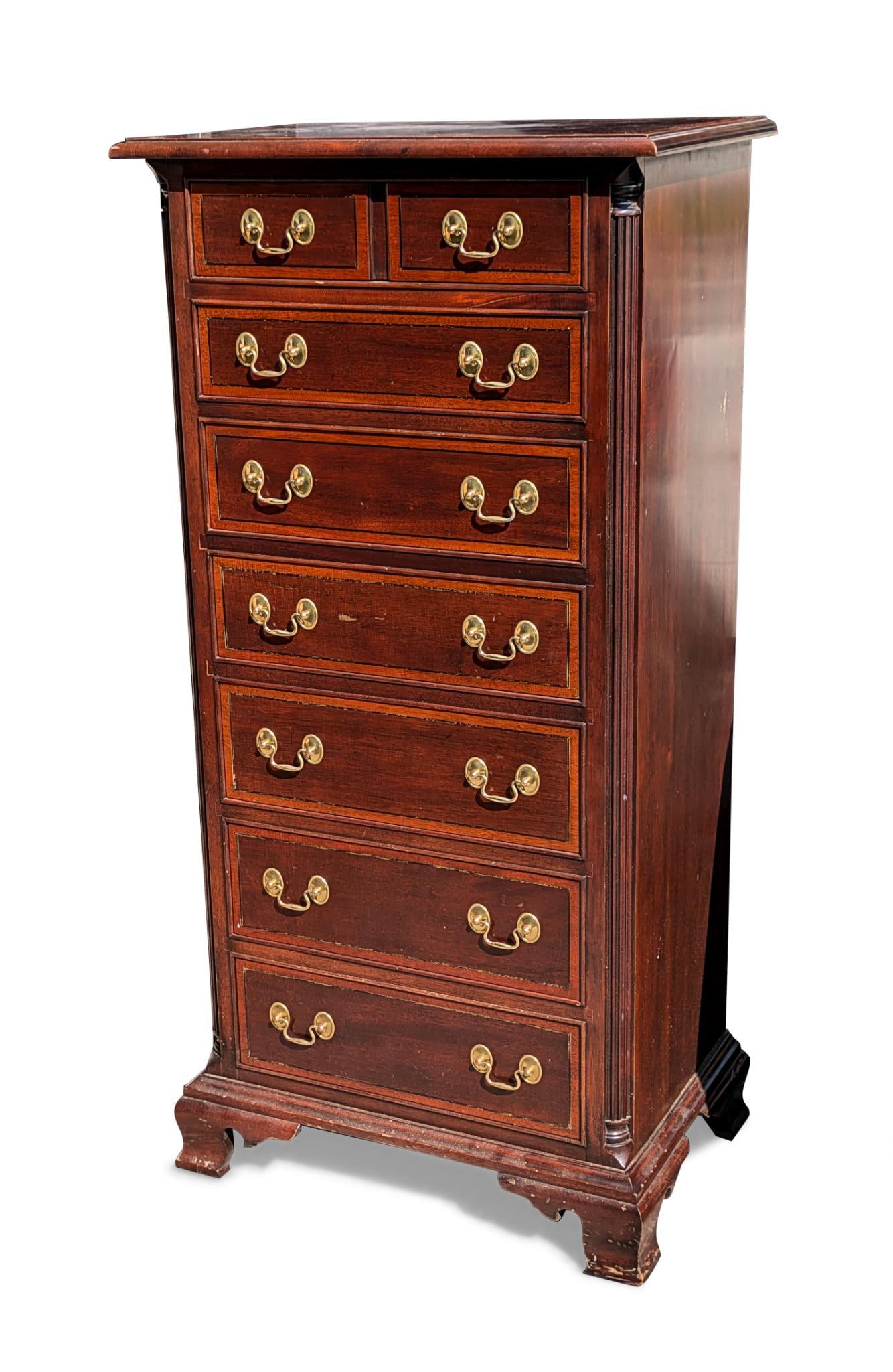 Stickley Hepplewhite Style Lingerie Chest: Height 51 inches, width 25 inches, depth 16 inches.