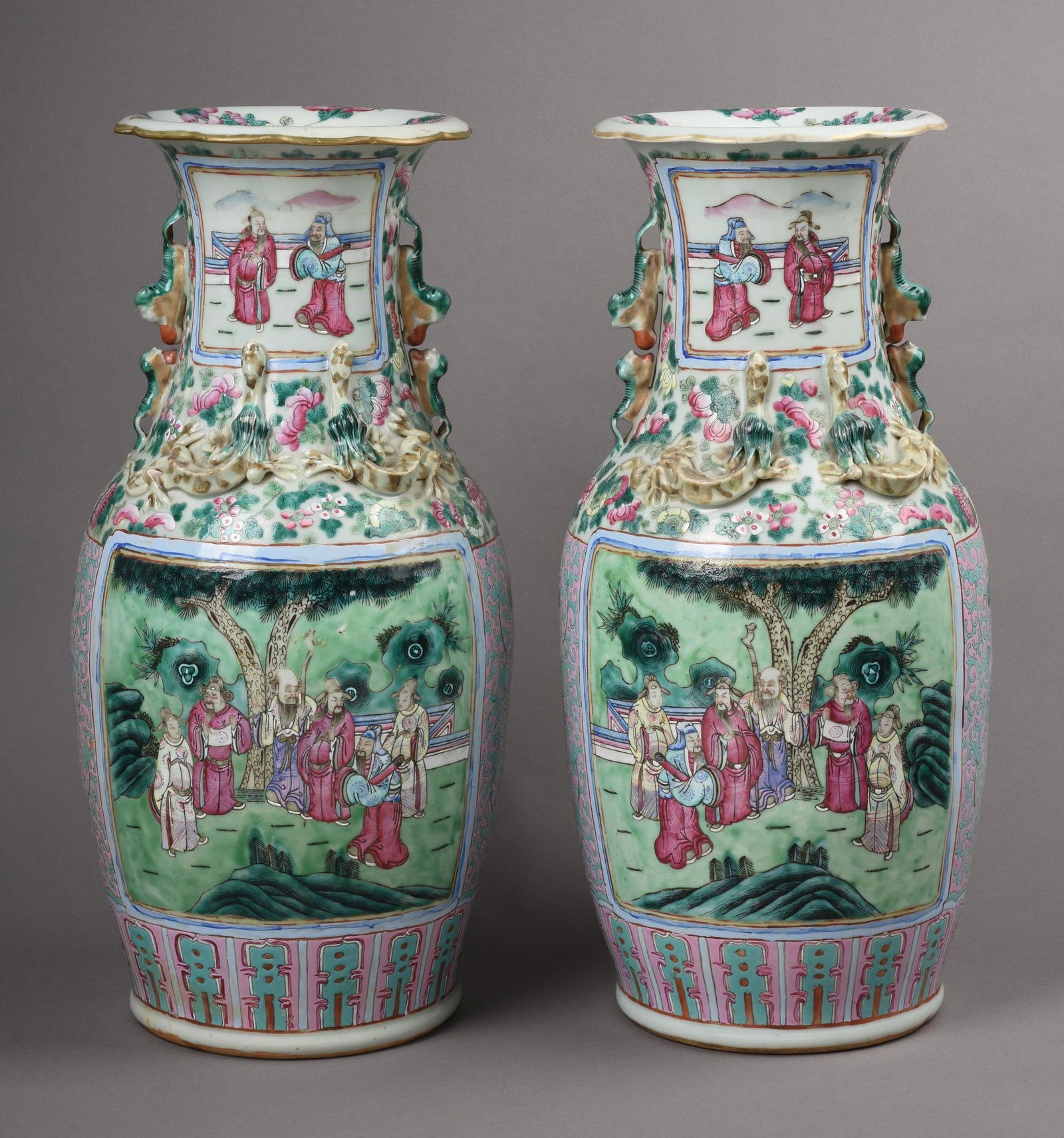 Pair of Large Chinese Famille Rose Porcelain Vases (1 of 7)