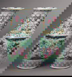 Pair of Large Chinese Famille Rose Porcelain Vases