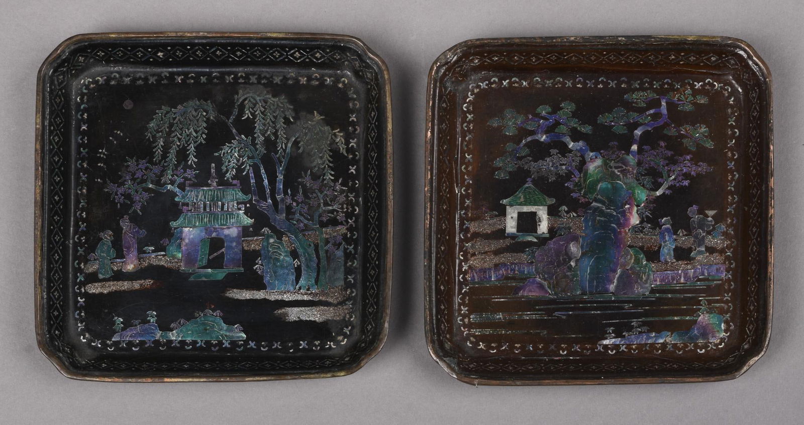 Pair of Small Chinese Lac Burgaute Trays (1 of 4)