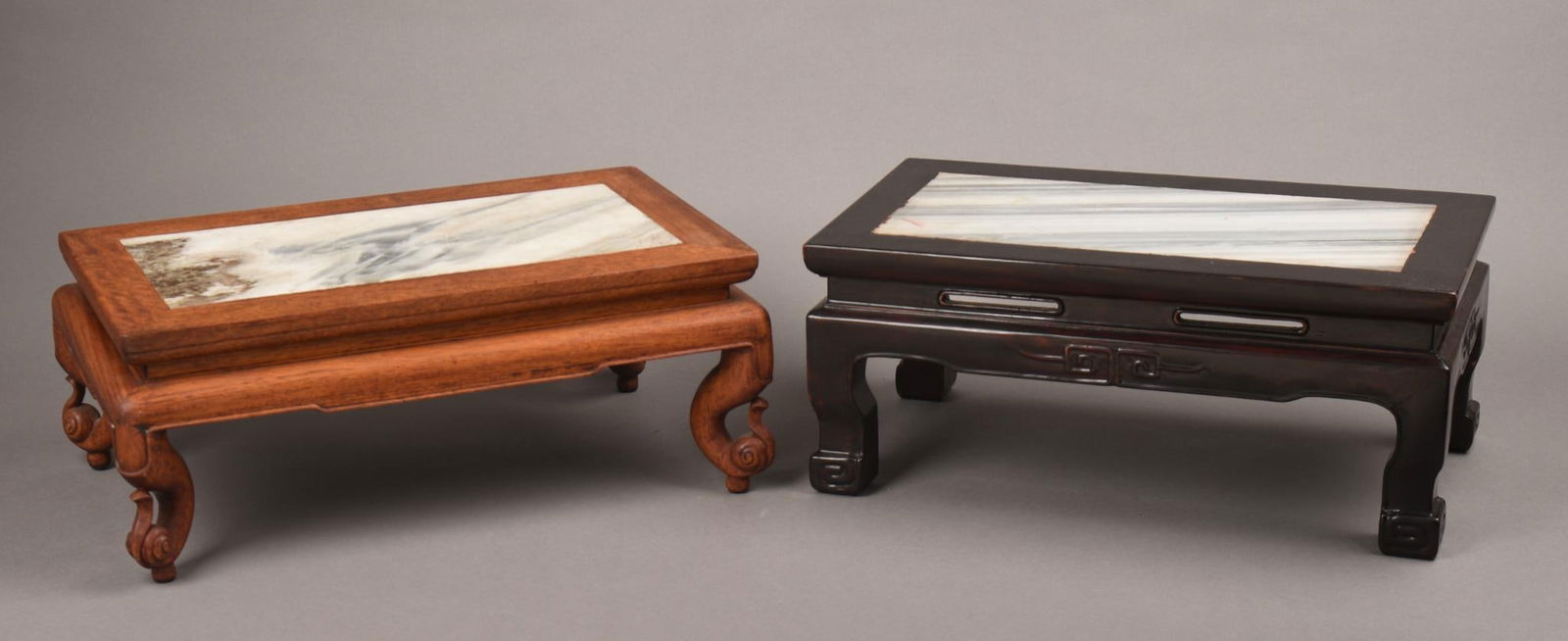 Two Chinese Carved Wood and Marble Display Stands (1 of 6)