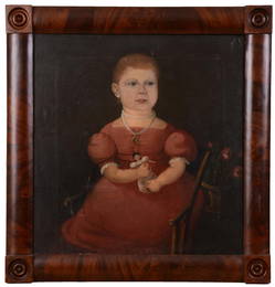 Early American Folk Art Portrait of a Girl With a Doll