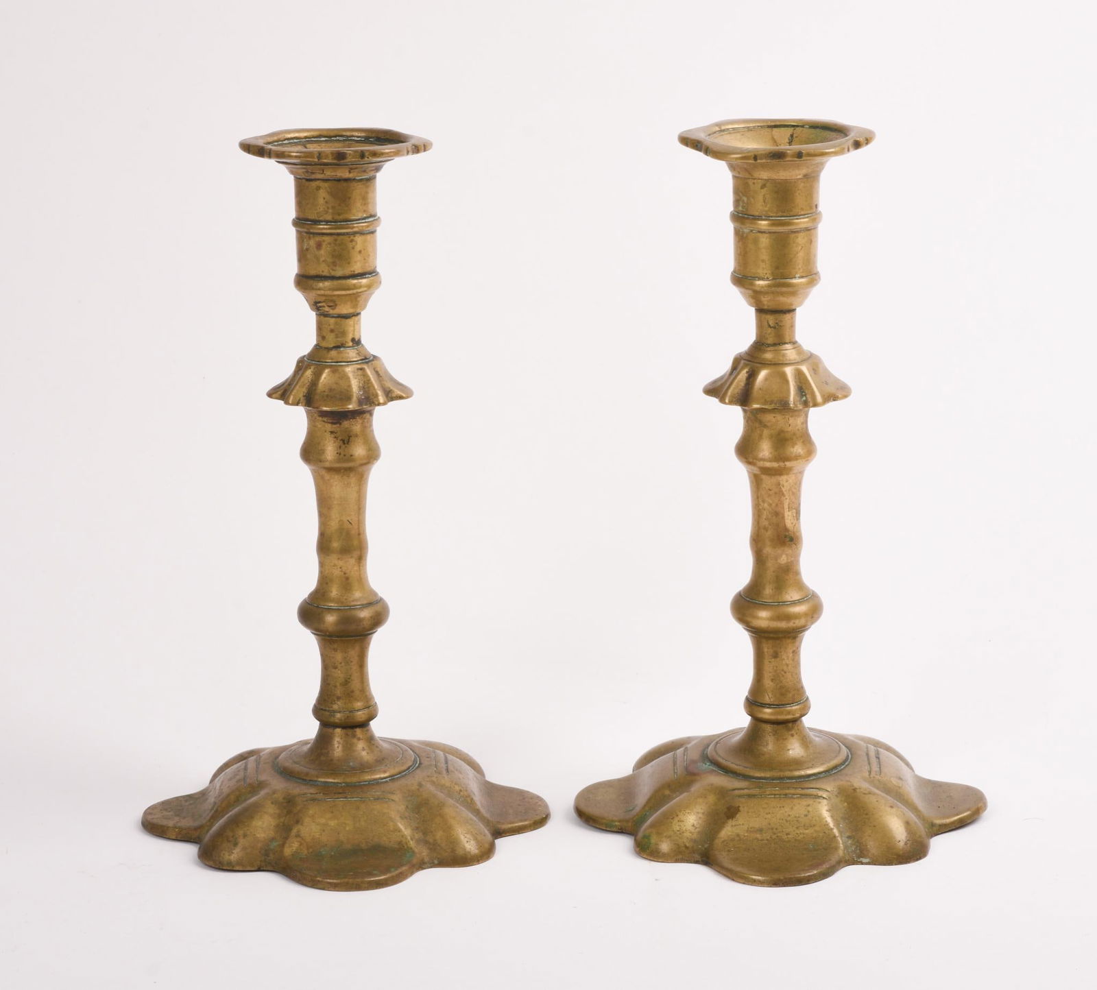 Pair of Queen Anne Brass Push-up Candlesticks (1 of 4)