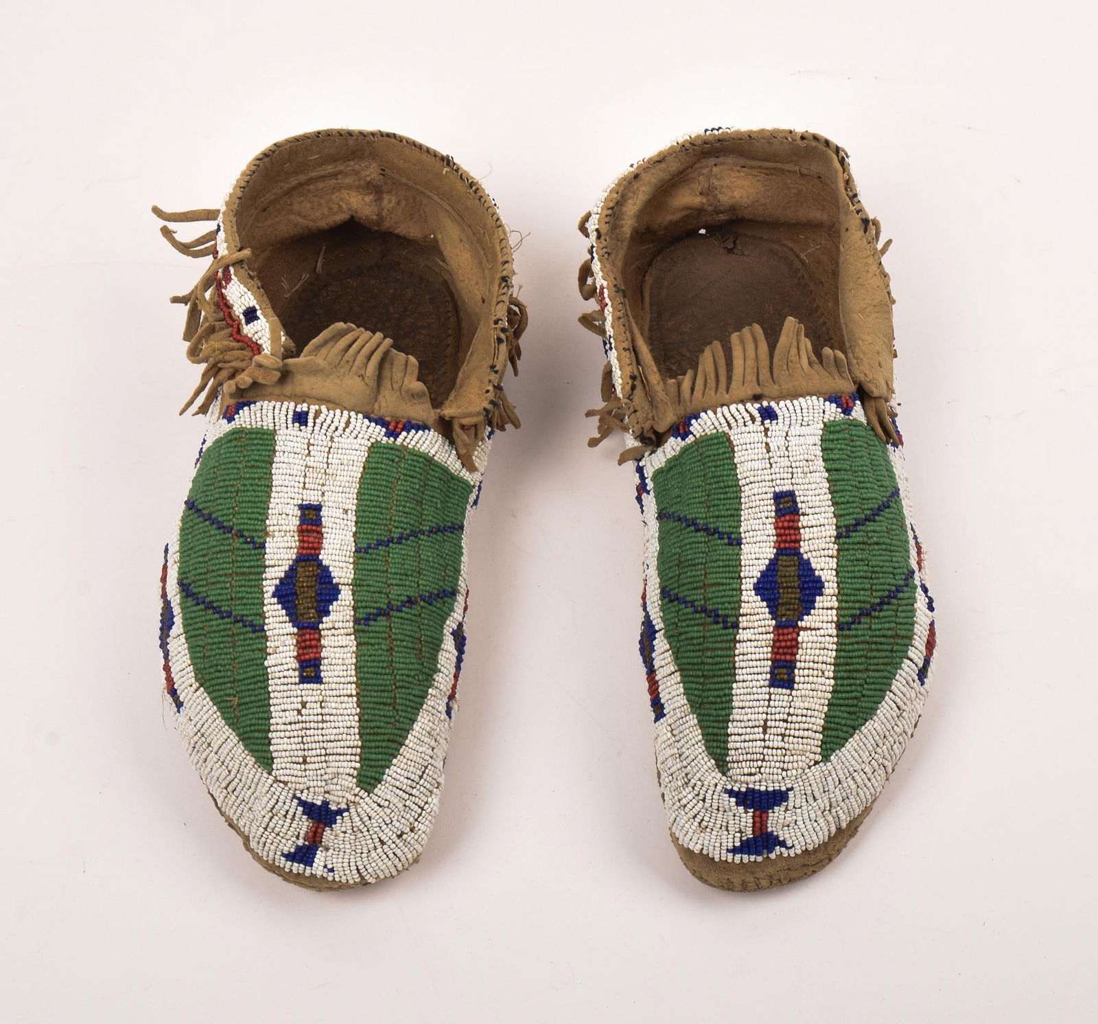 Pair of Native American Beaded Deer Hide Moccasins. (1 of 5)