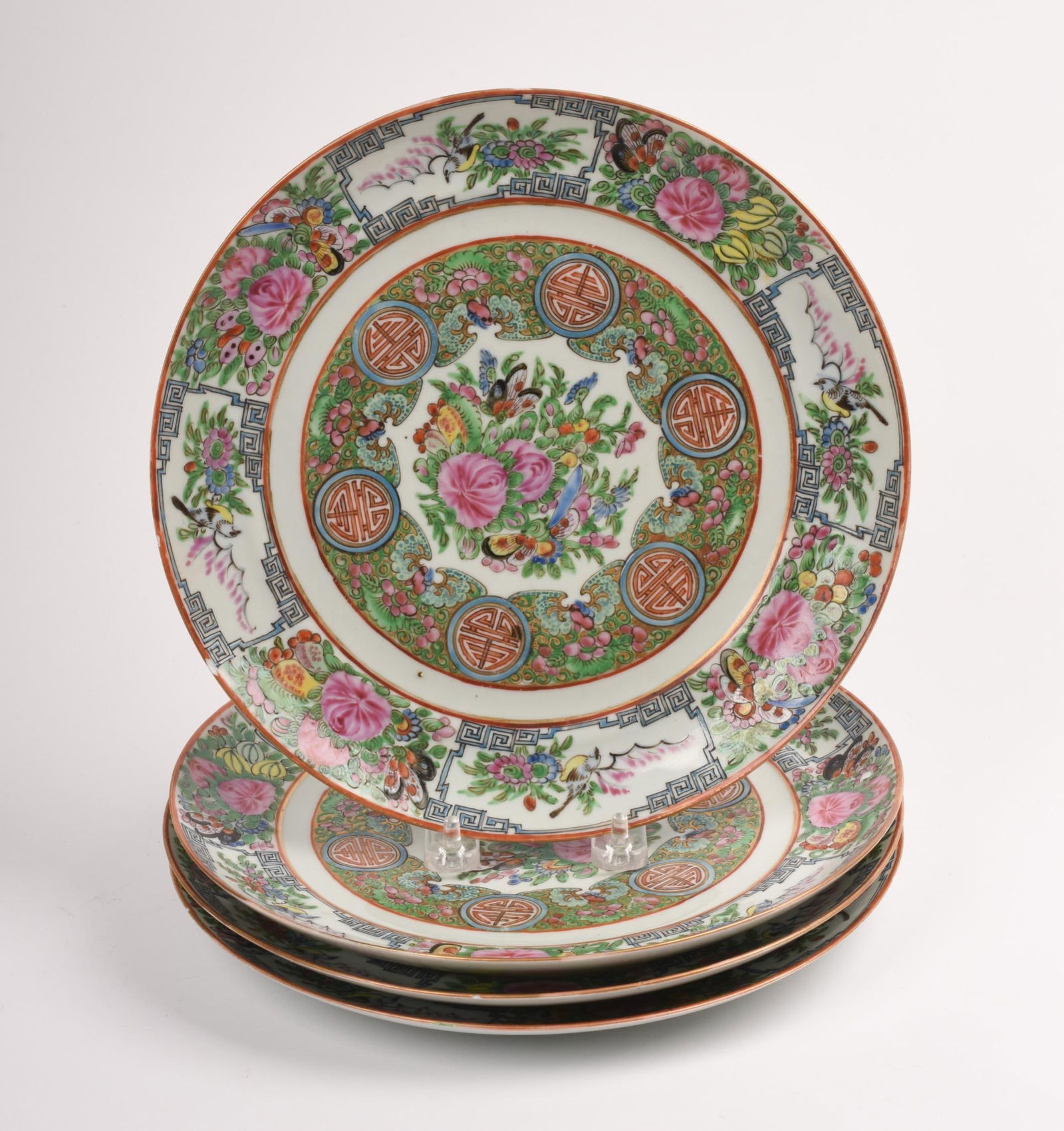 Four Chinese Export Porcelain Famille Rose Plates (1 of 3)
