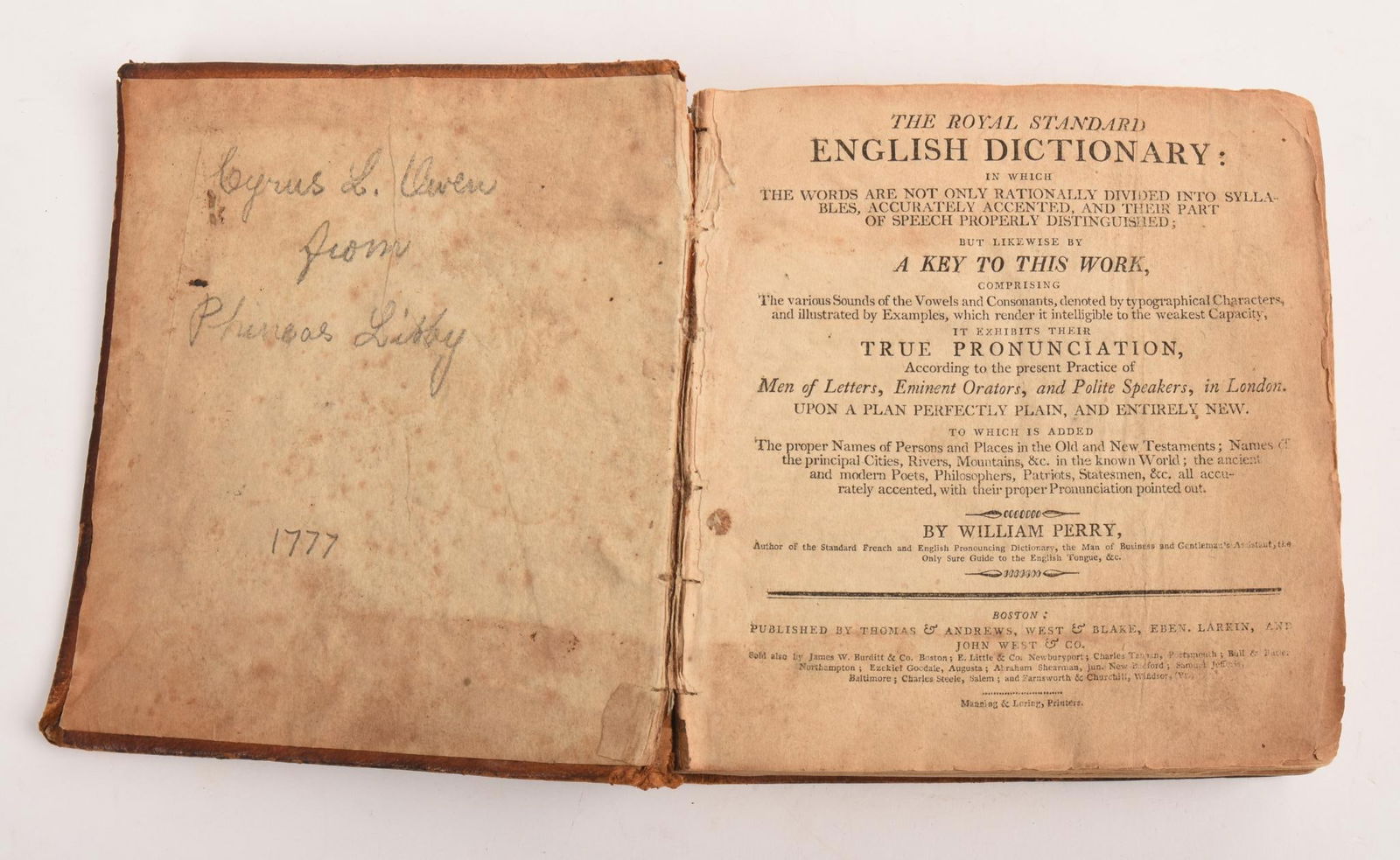 William Perry Royal Standard English Dictionary, Circa 1777. (1 of 4)