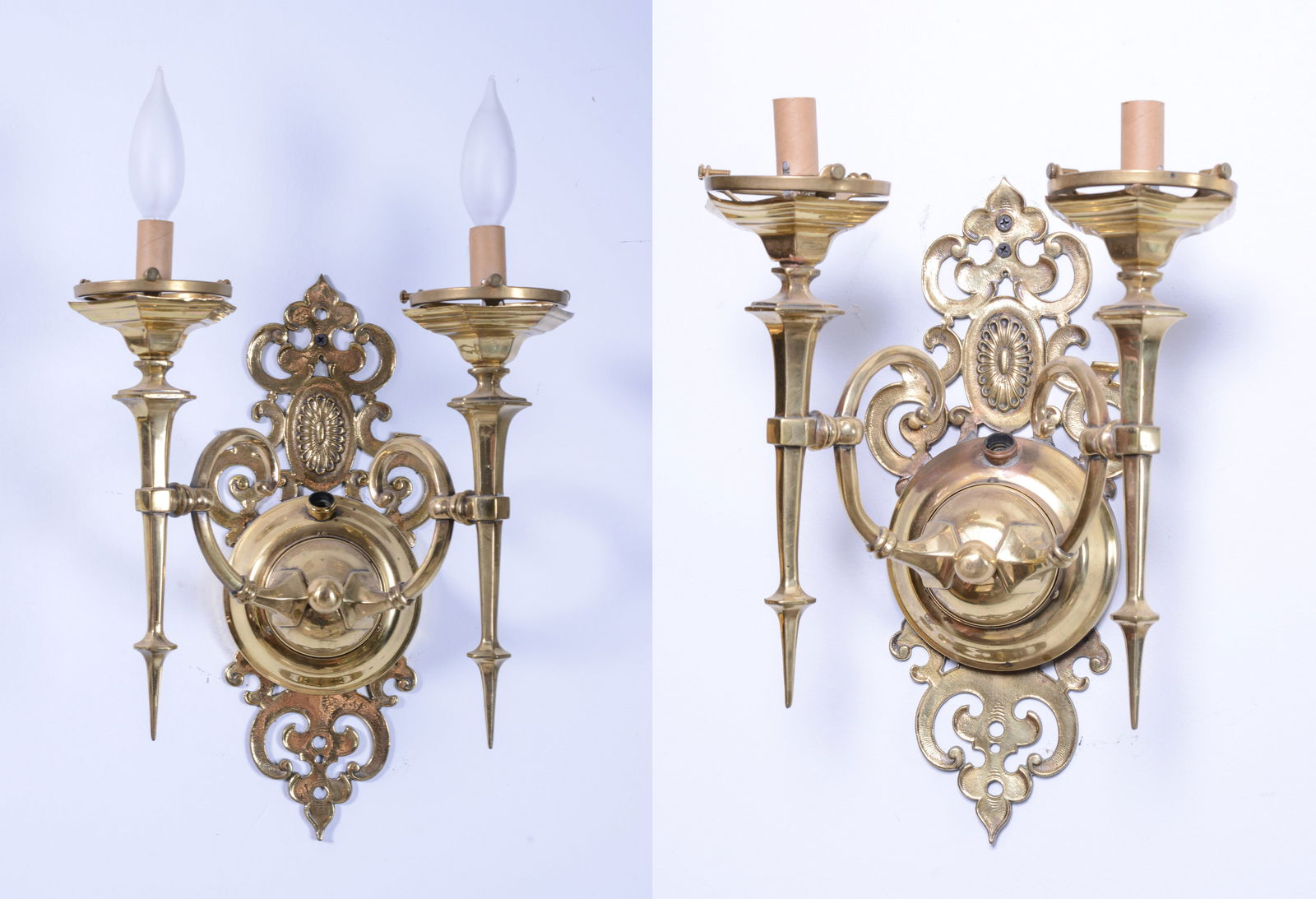 Pair of European Cast Brass Sconces. (1 of 4)