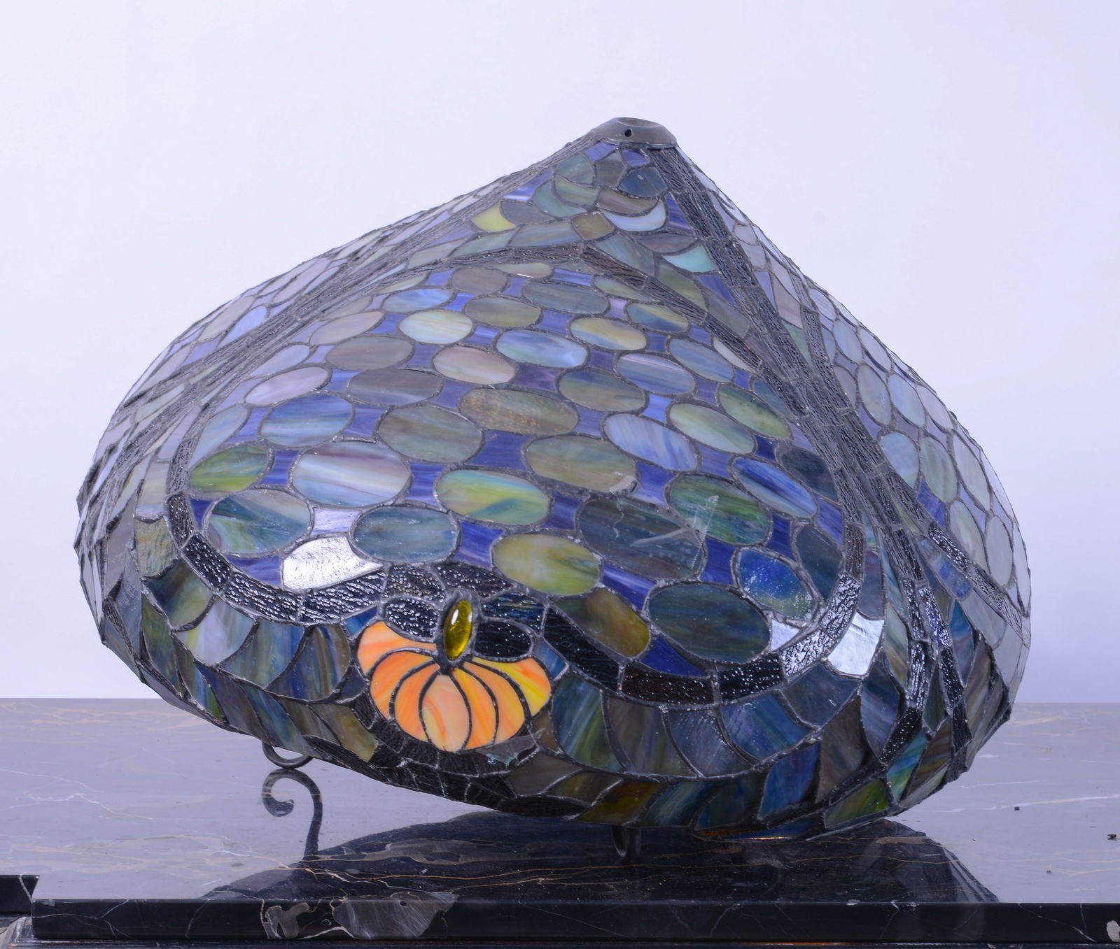 Large Stained Glass Hanging Lamp.: Diameter 20 inches. Damaged. "SHIPPINGIn house shipping is available for this item. Please allow 1-2 weeks for delivery. PICKUPPickup is November 3 and 4 ONLY at Nestlenook Farm, 70 Dinsmore Rd, Jacks