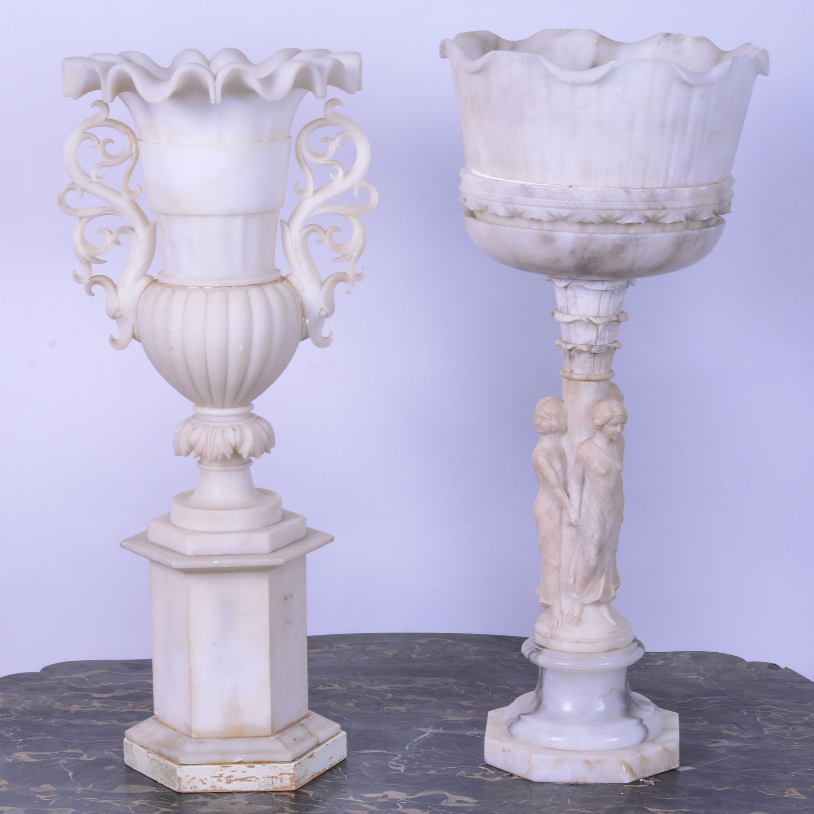 Two Carved Alabaster Urns. (1 of 7)