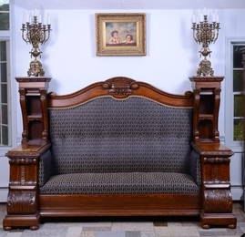 Large Antique Carved Library Bench.